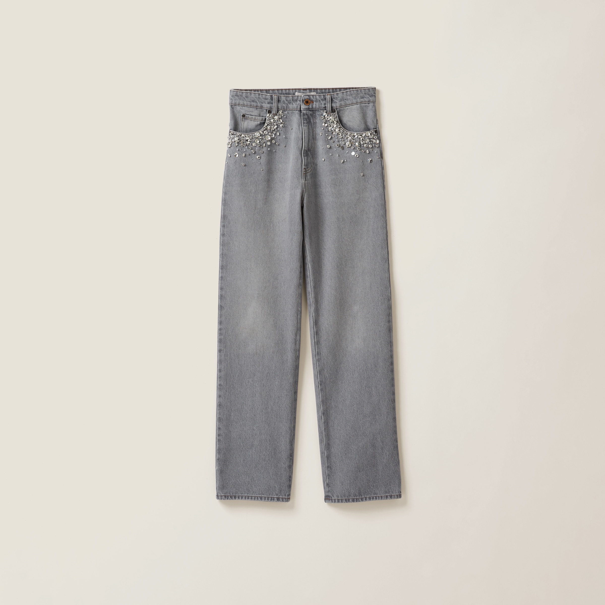 Miu Miu Denim Pants In Grey