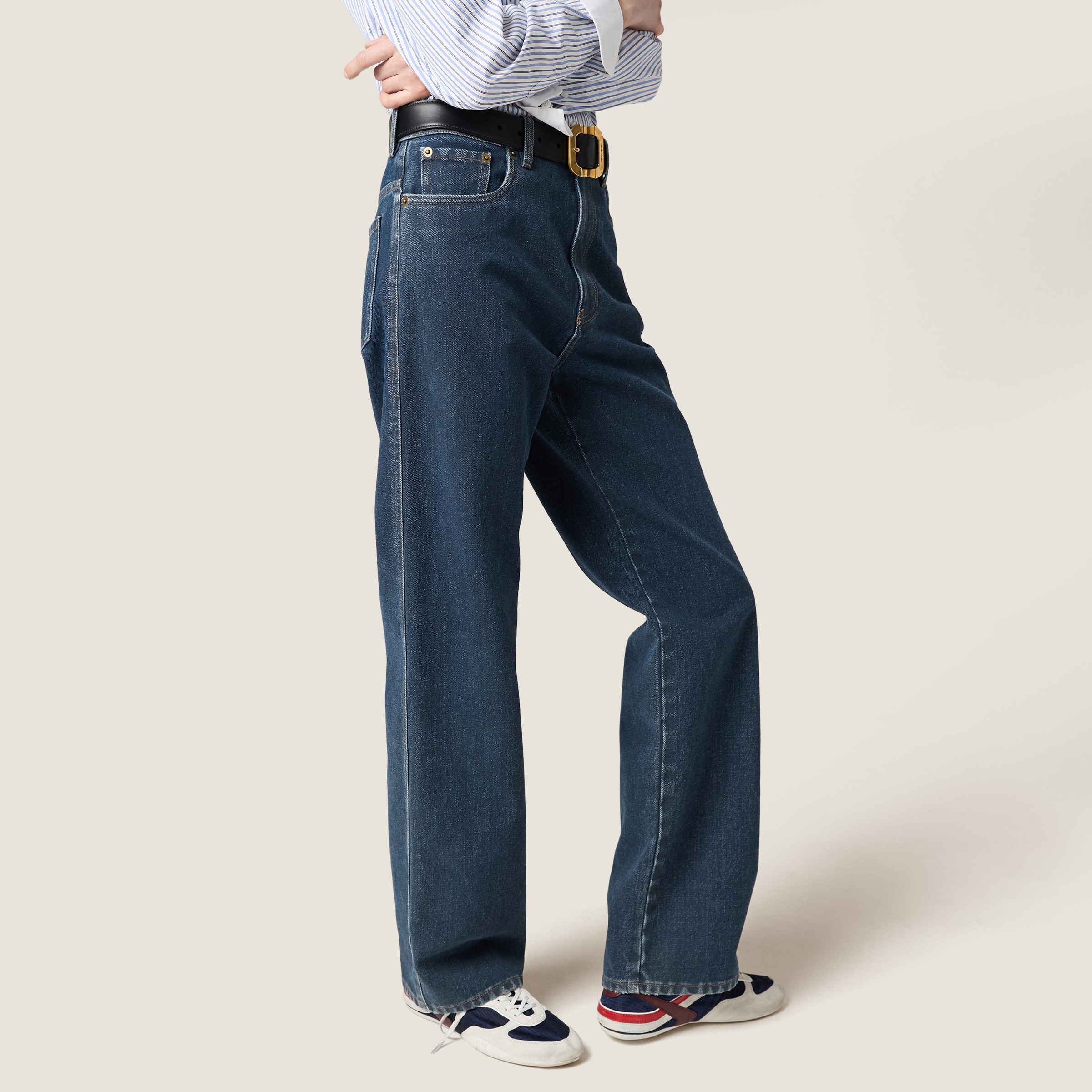 Navy Flocked Denim Jeans | Miu Miu