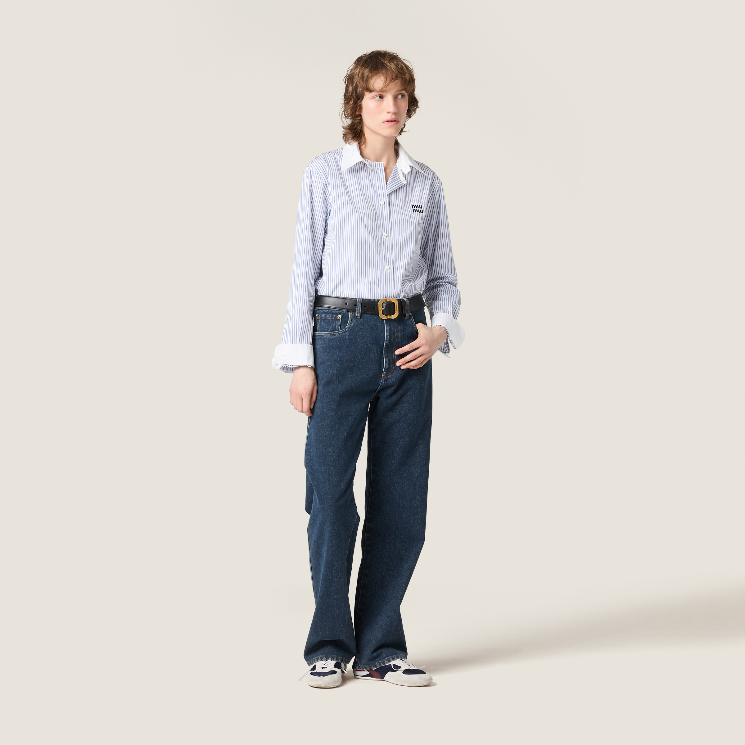 Miu Miu Flocked Denim Jeans In Blue