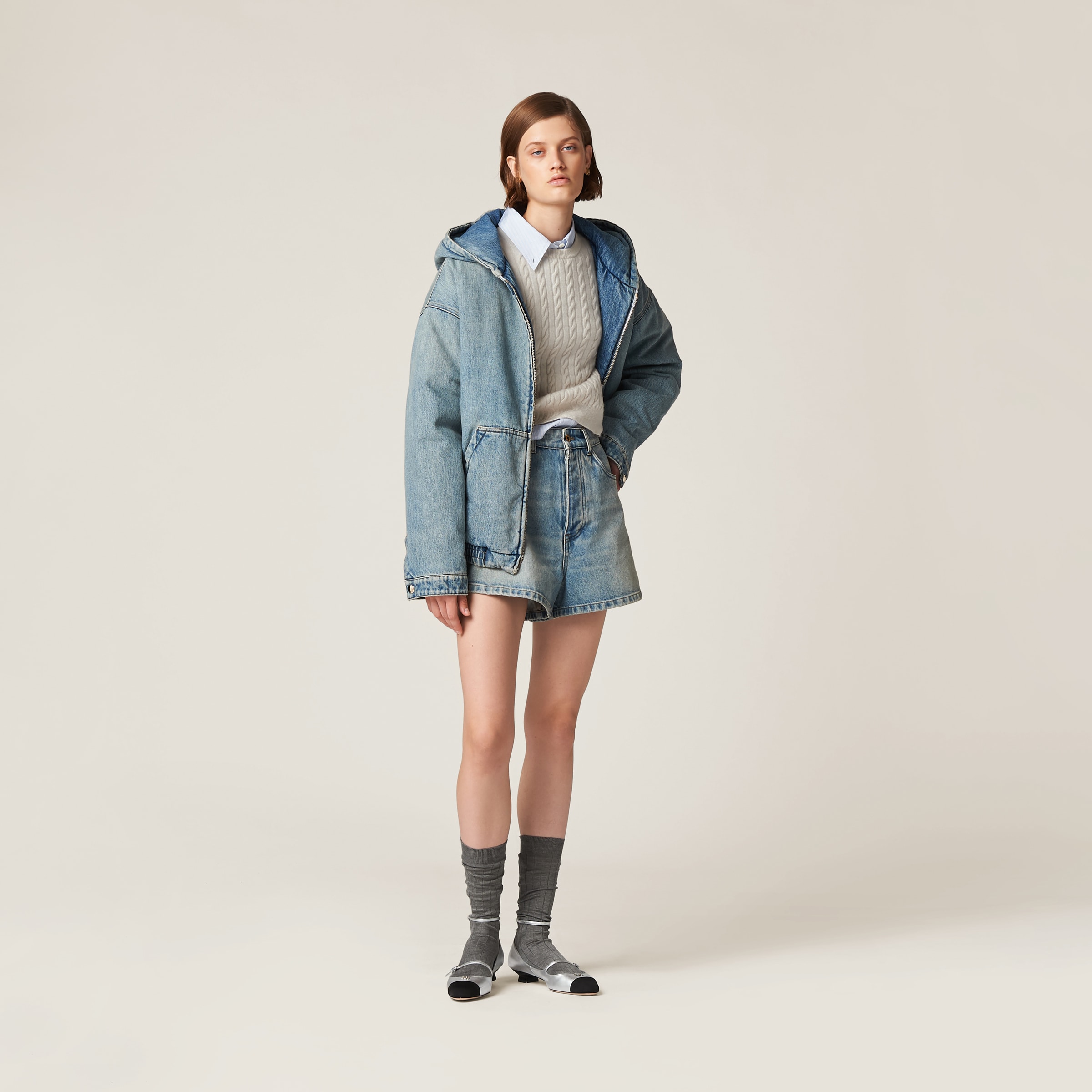 Miu Miu High-waisted Denim Shorts In Light Blue
