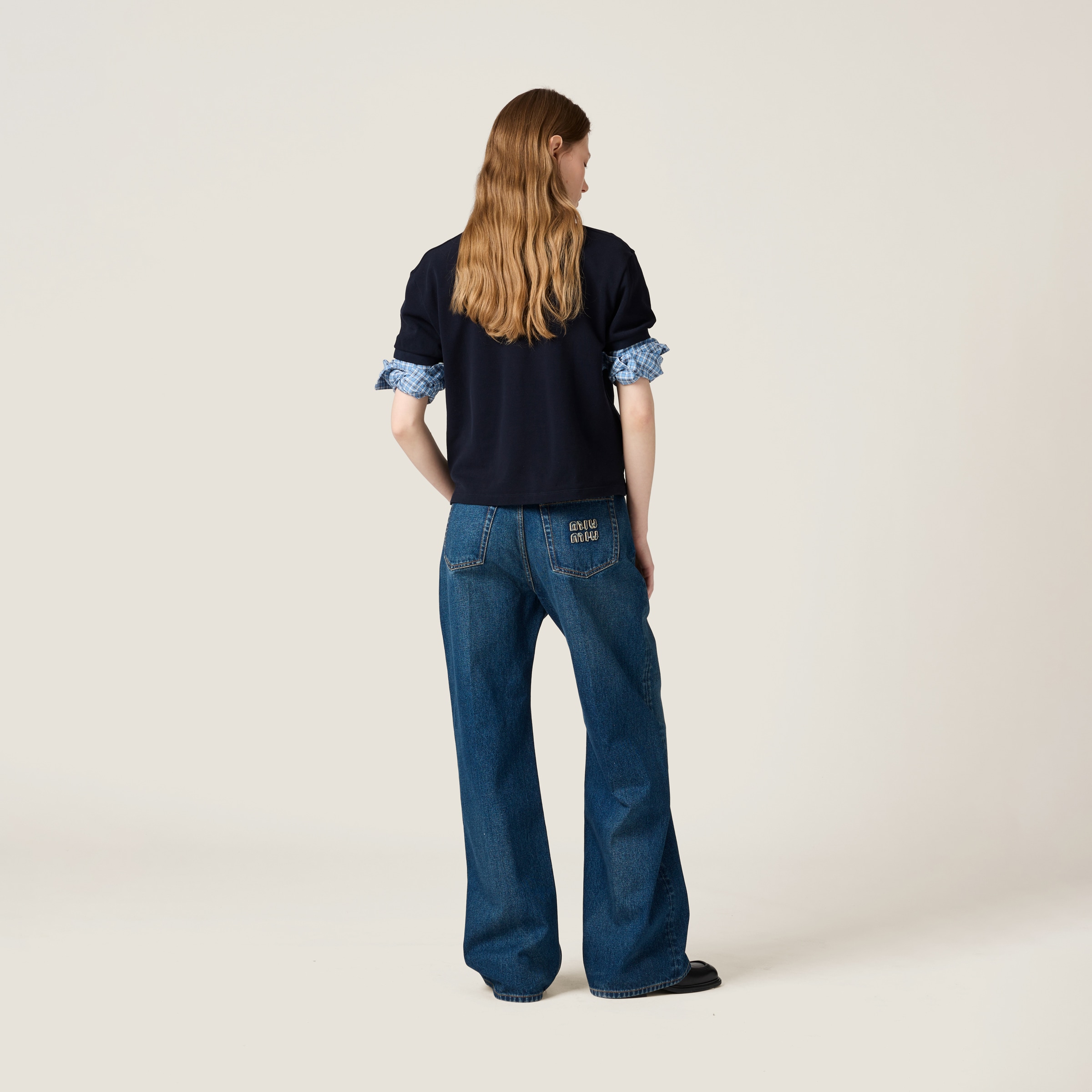 Miu Miu Logo-embroidered Denim Jeans In Navy