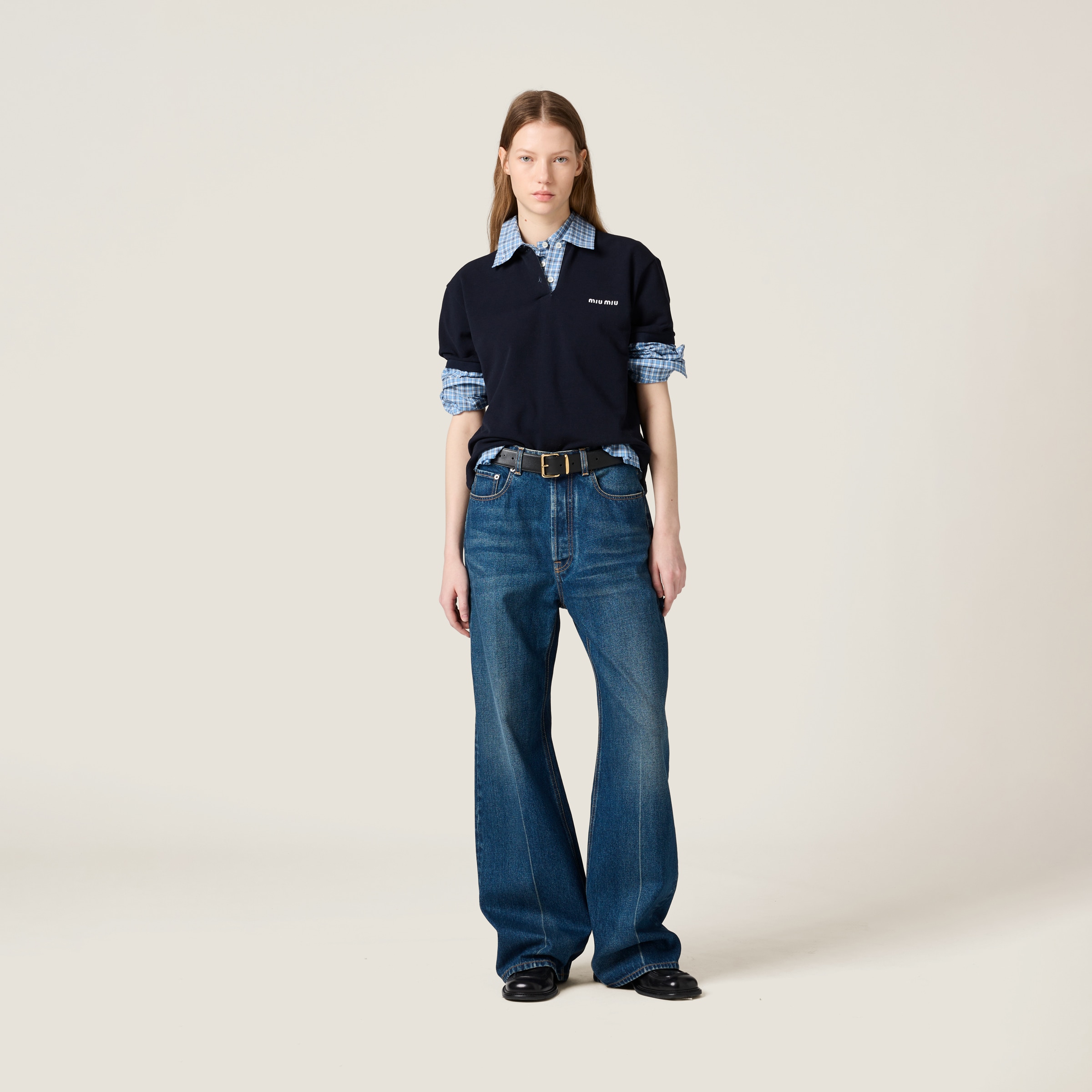 Miu Miu Logo-embroidered Denim Jeans In Navy