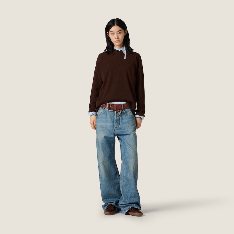 Five-pocket washed denim jeans