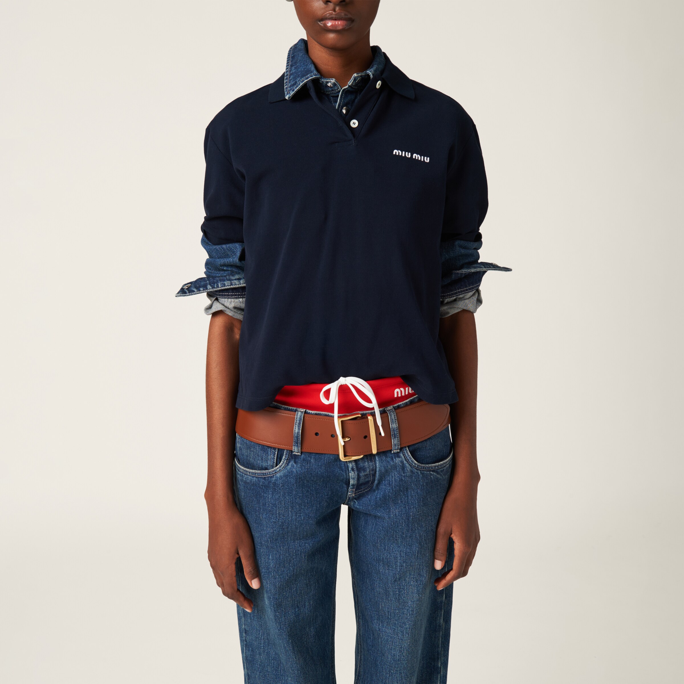 Shop Miumiu Five-pocket Denim Jeans In Navy