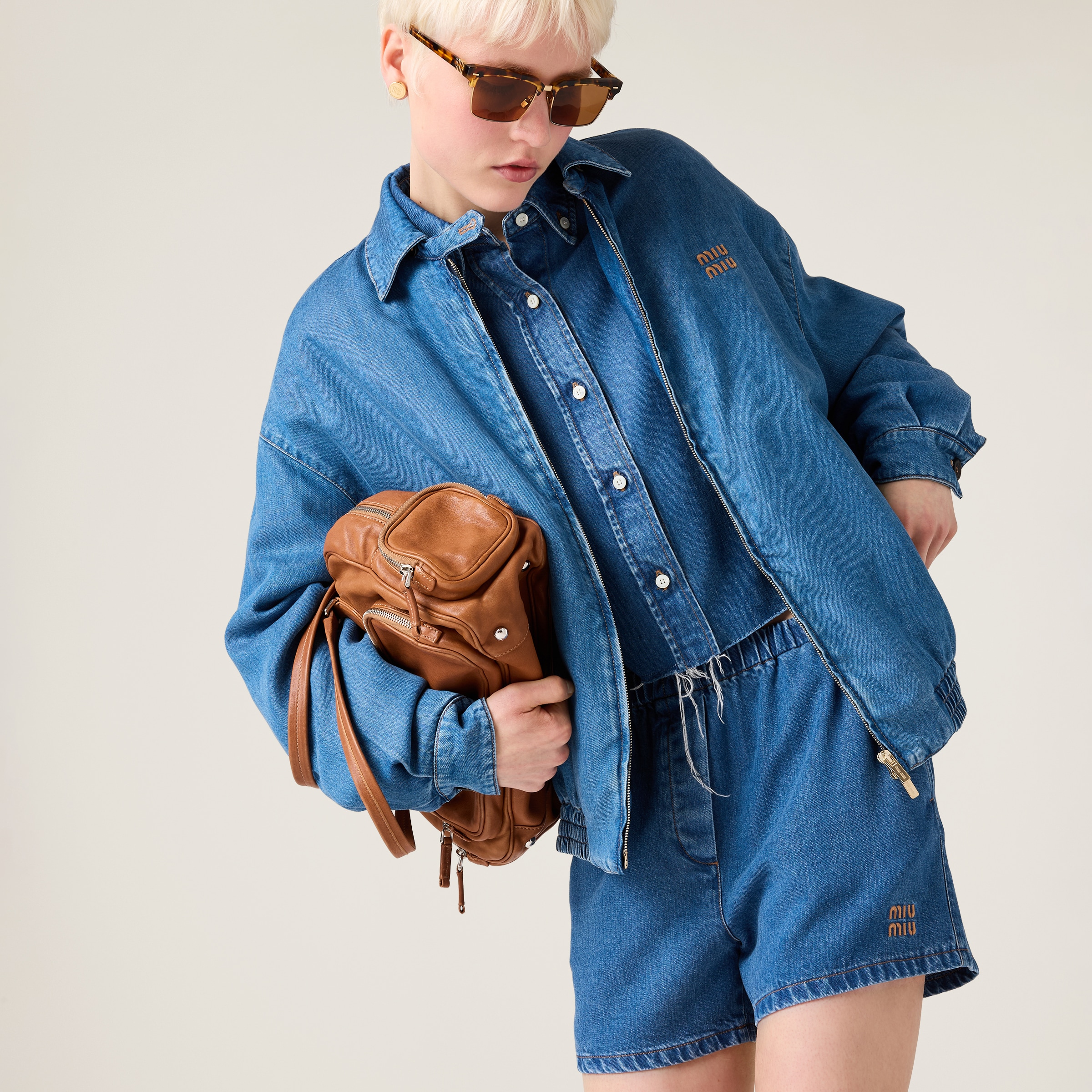 Miu Miu Denim Bermudas In Navy