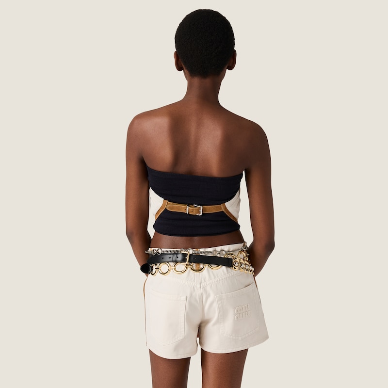 Short in denim e pelle