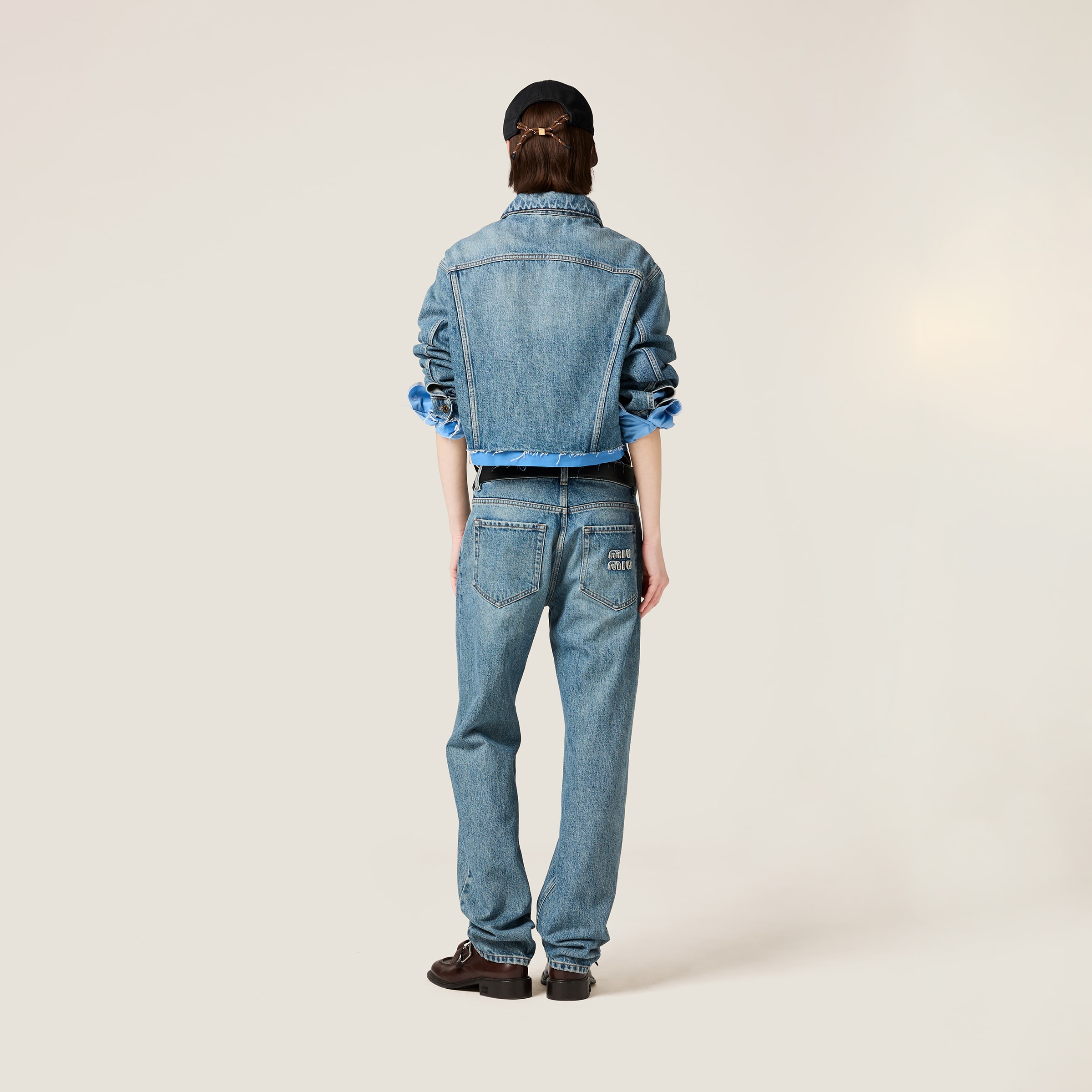 Shop Miu Miu Denim And Poplin Five-pocket Jeans In Sapphire Blue
