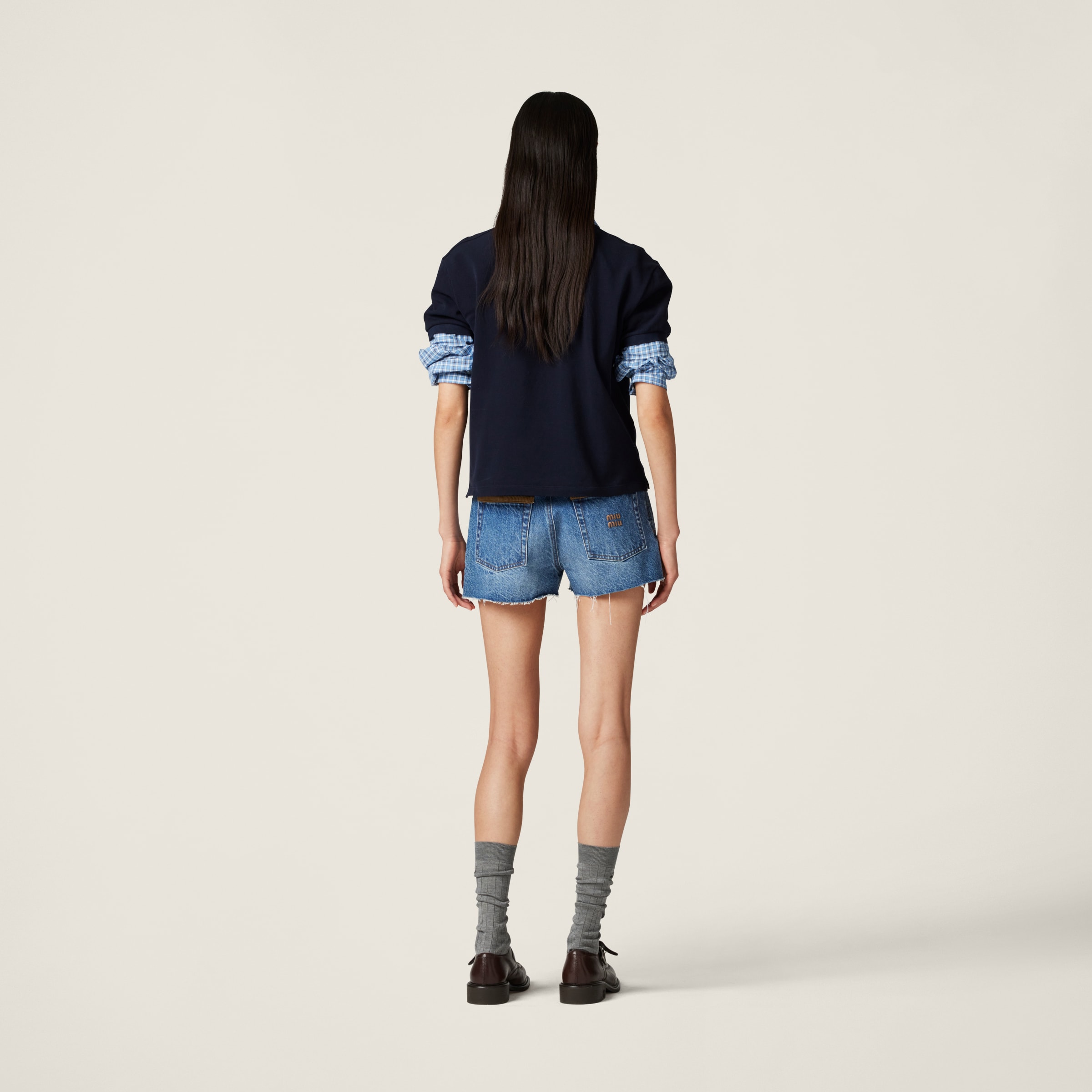Miu Miu Denim And Corduroy Shorts In Sapphire Blue