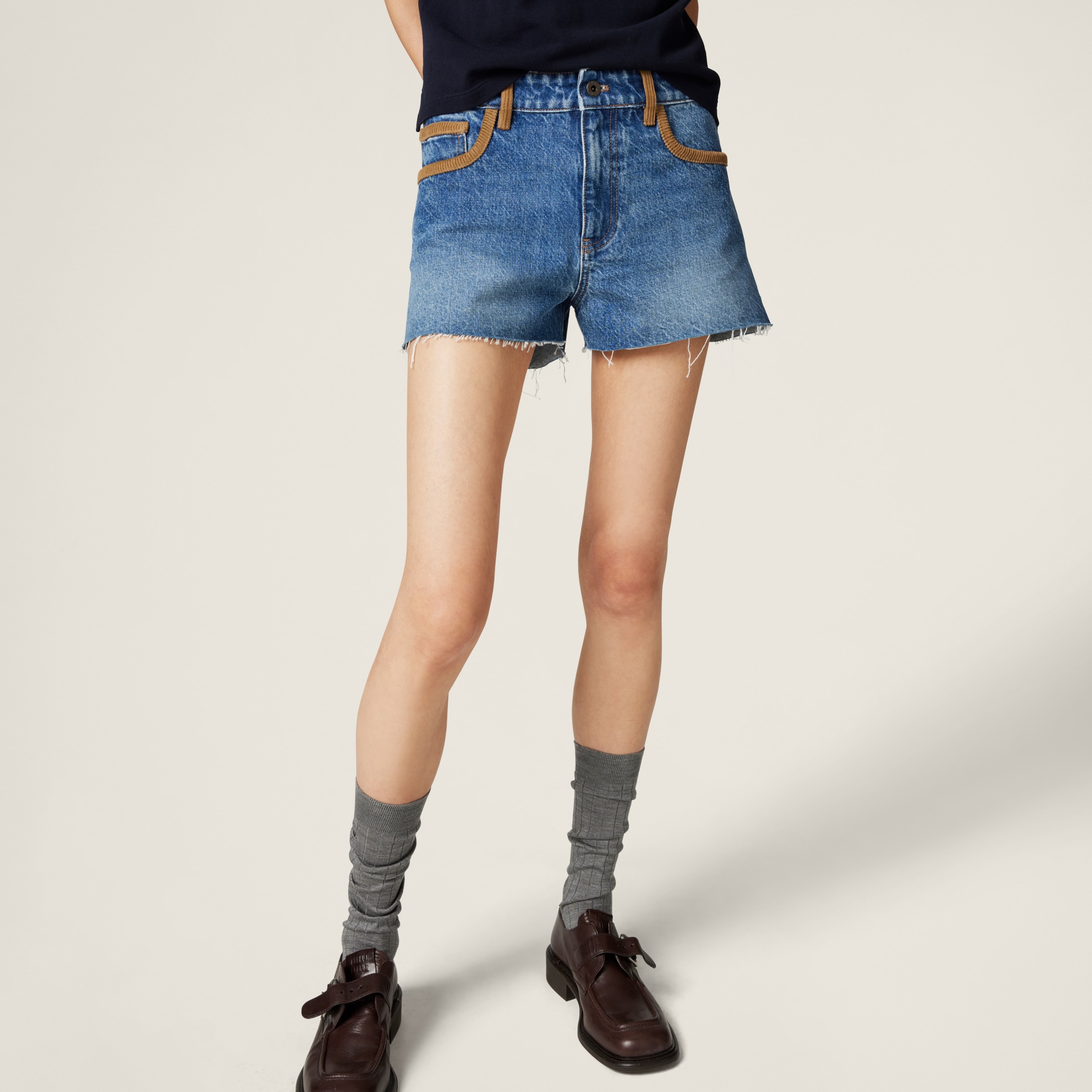 Miu Miu Denim And Corduroy Shorts In Sapphire Blue
