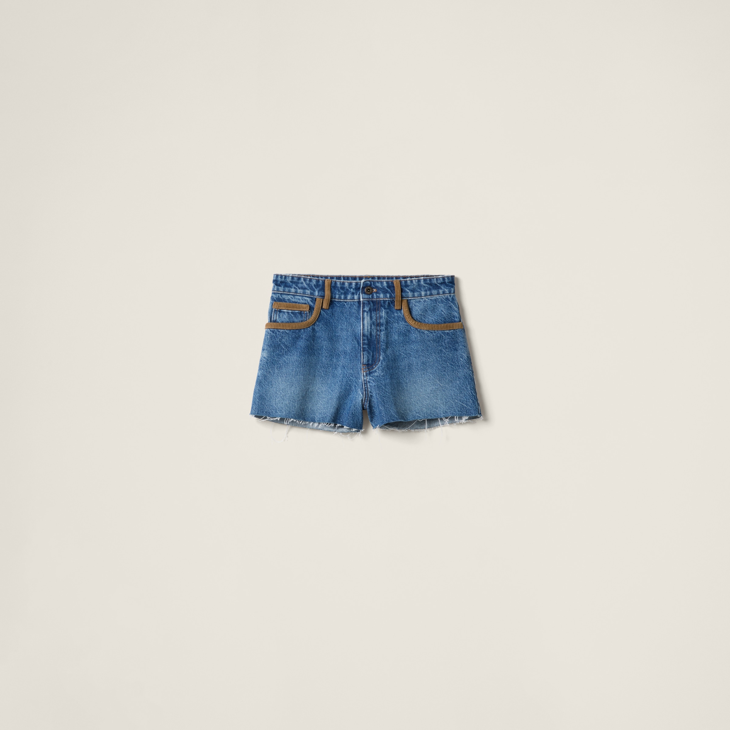 Miu Miu Denim And Corduroy Shorts In Sapphire Blue