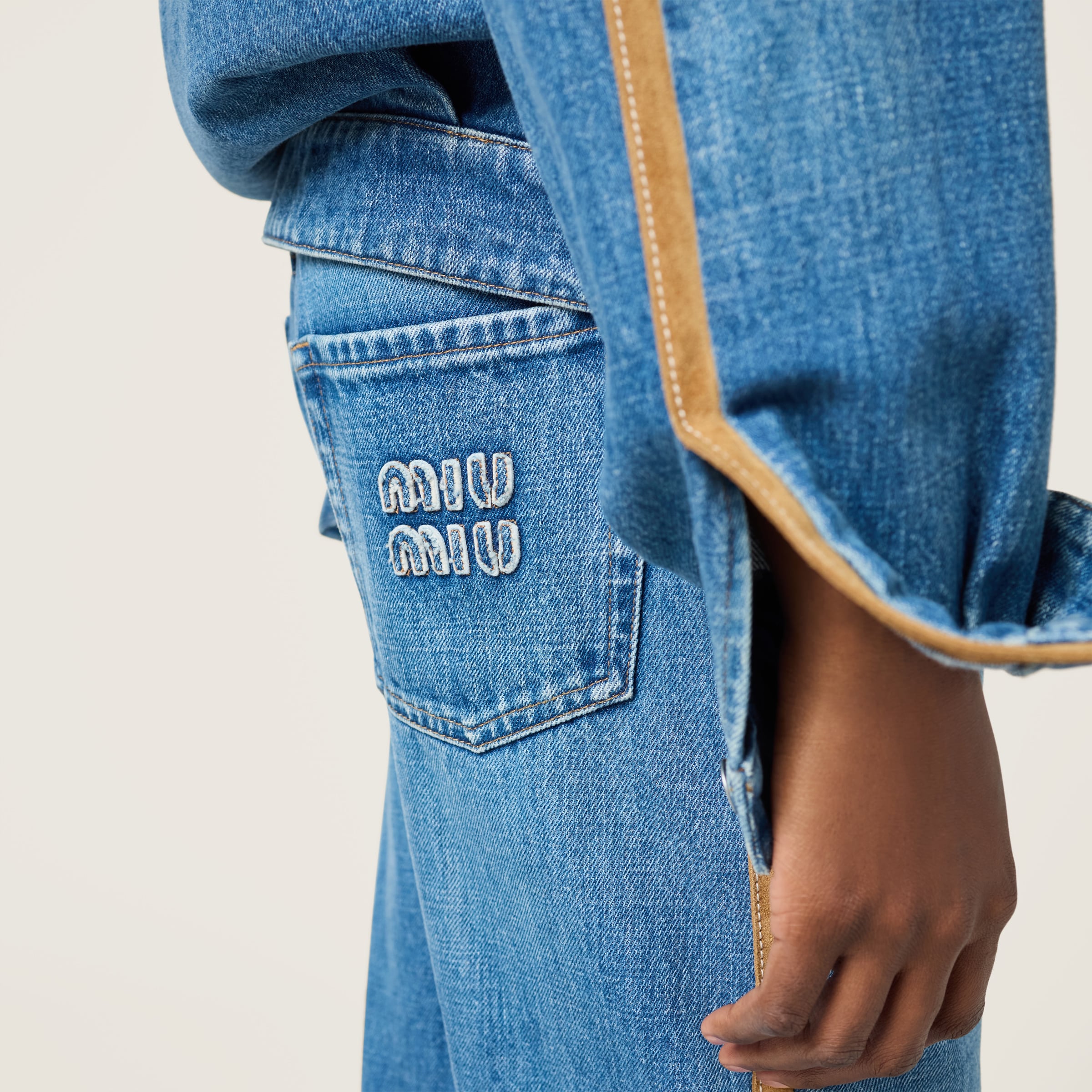 MIU MIU DENIM AND LEATHER JEANS