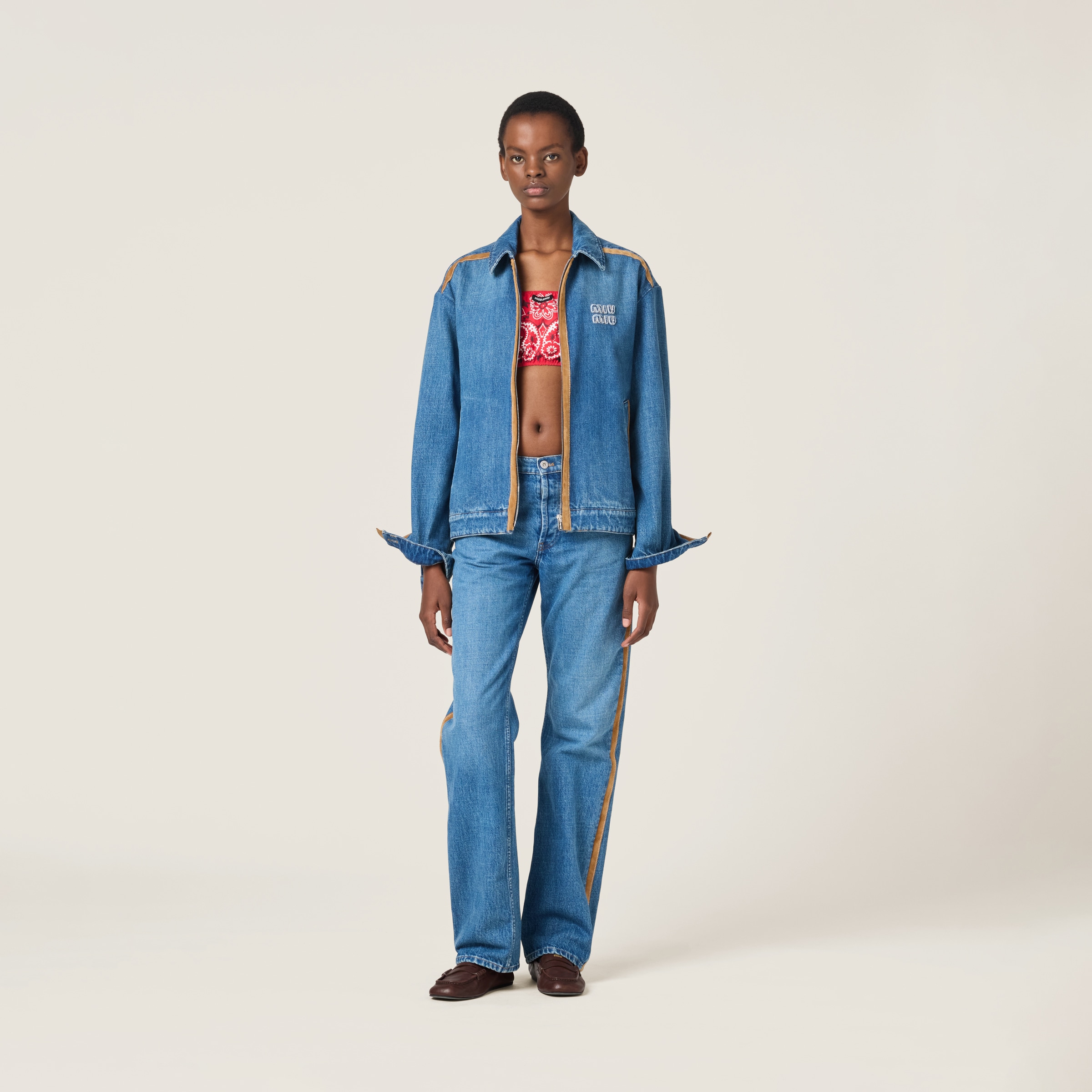MIU MIU DENIM AND LEATHER JEANS