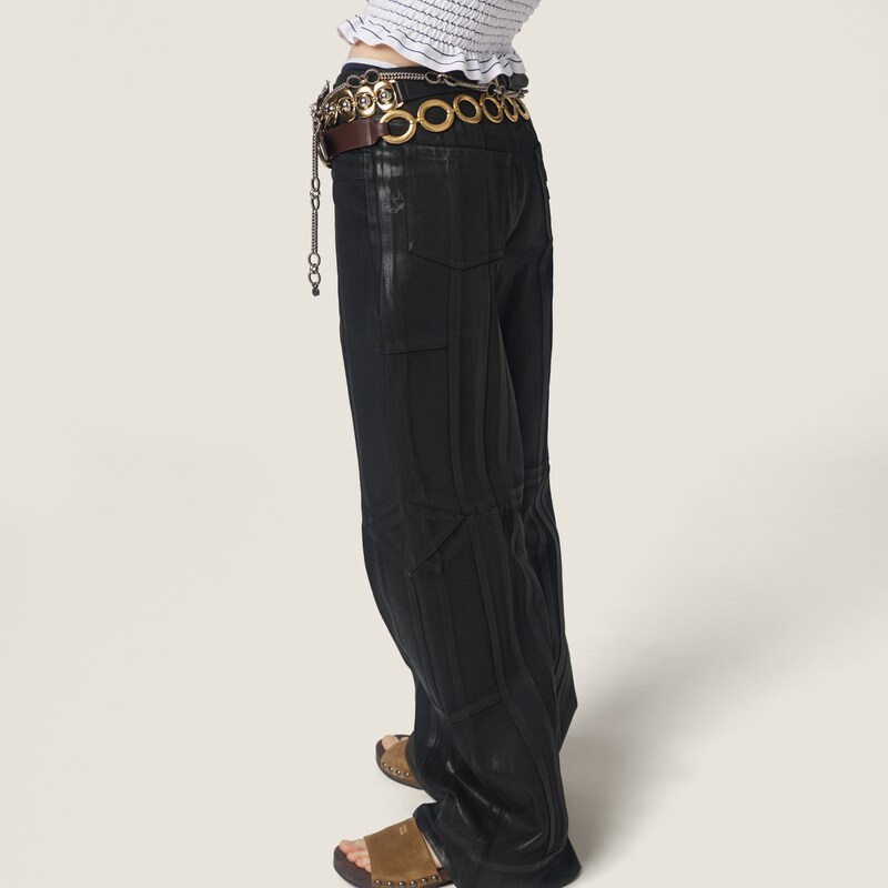 Black denim patchwork pants
