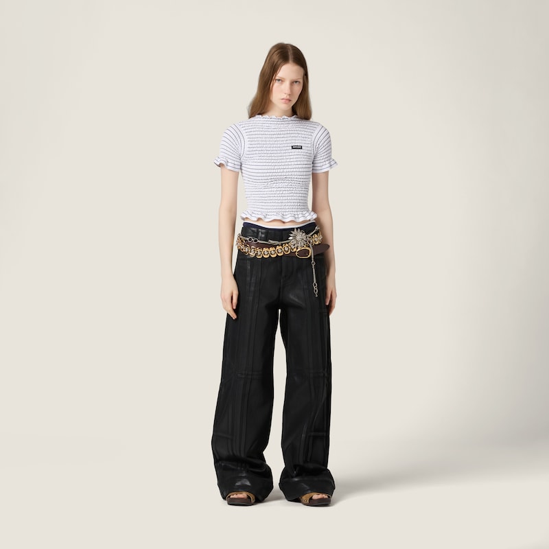 Black denim patchwork pants