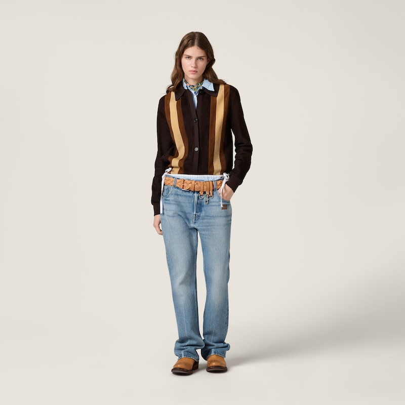 Five-pocket washed denim jeans