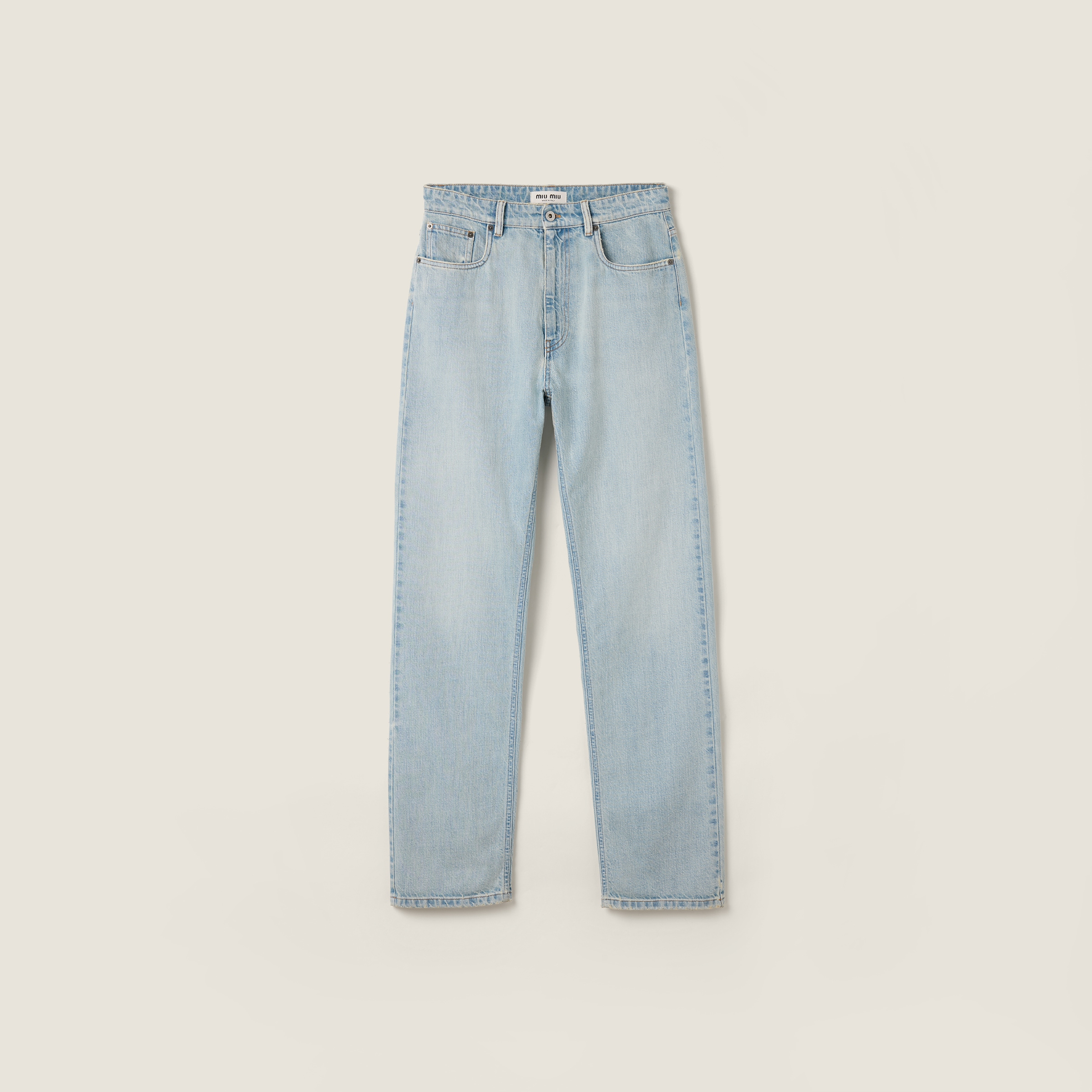Sapphire Blue Five-pocket Washed Denim Jeans | Miu Miu - United States