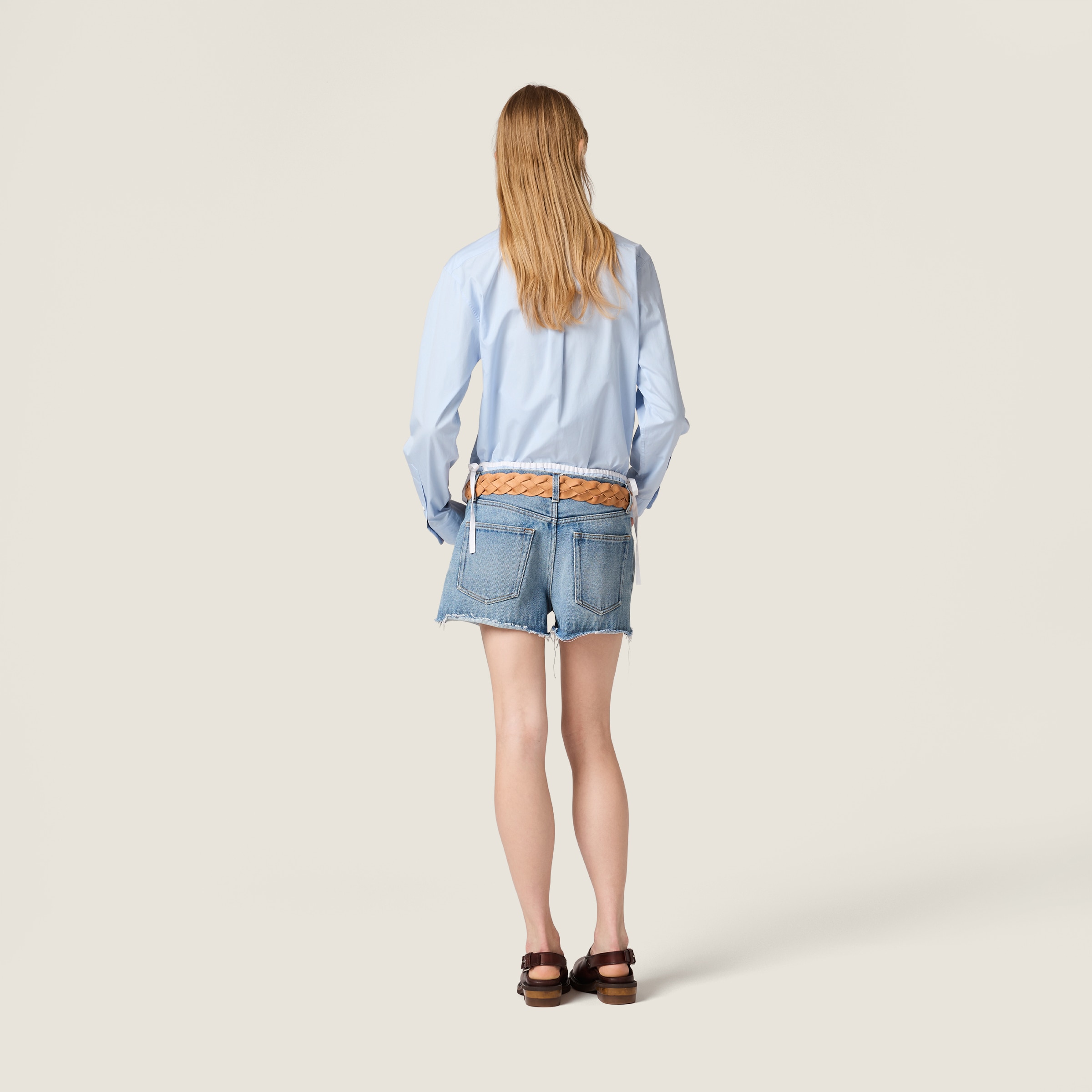 Sapphire Blue Washed Denim Shorts | Miu Miu - United States