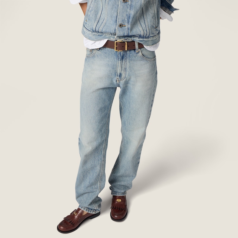Five-pocket washed denim jeans