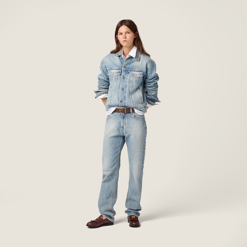 Five-pocket washed denim jeans