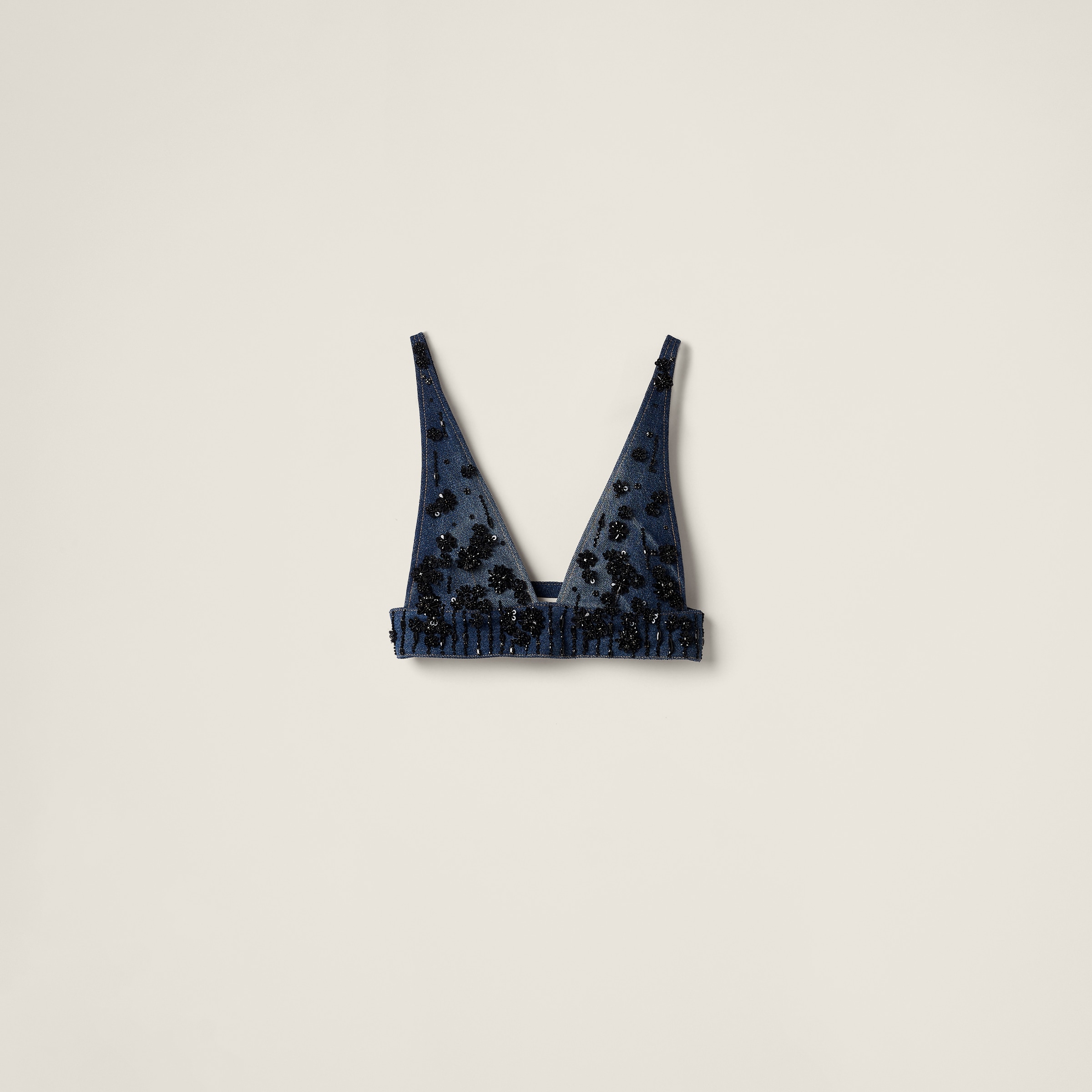 Miu Miu Embellished Denim Top In Navy