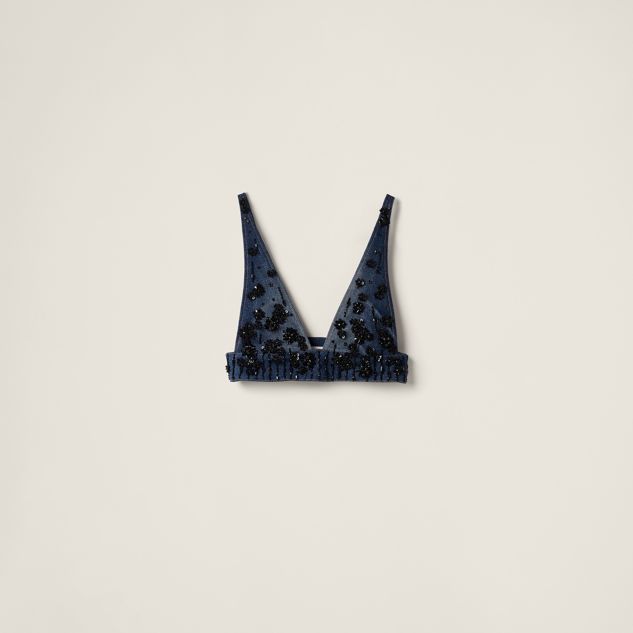 Miumiu Embellished Denim Top In Navy