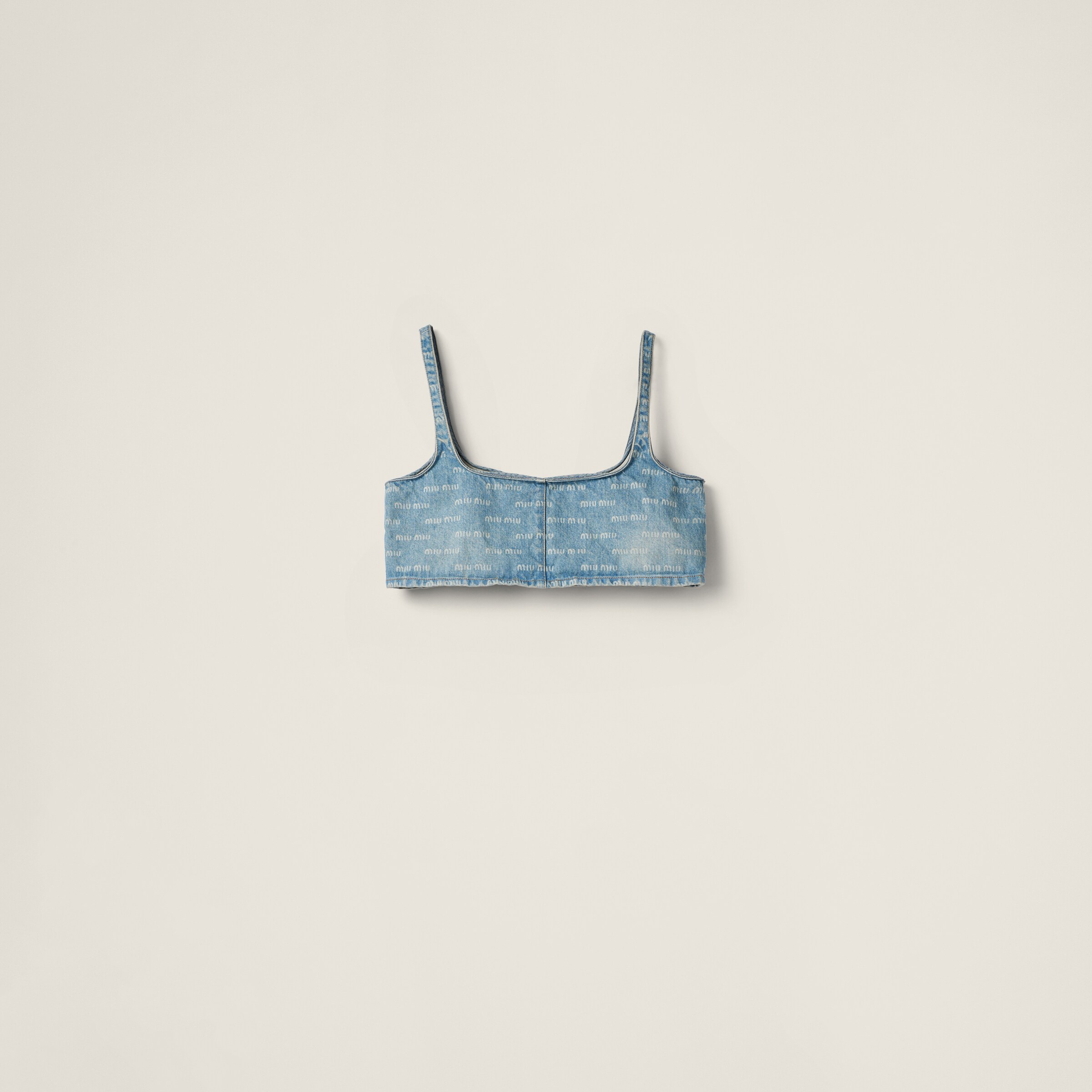 Miu Miu Logo-print Denim Crop Top In Sapphire Blue