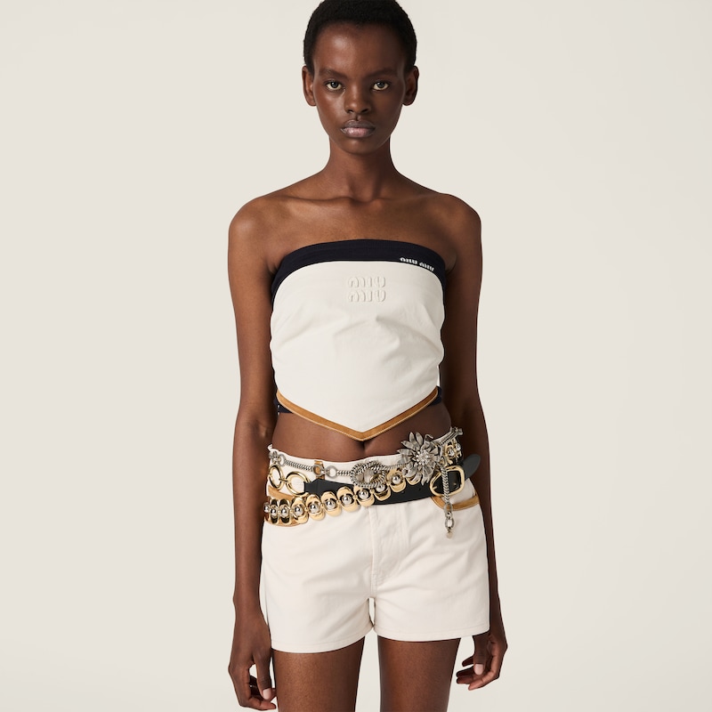 Haut bandana en denim et cuir