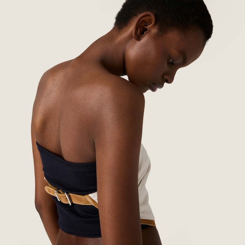 Haut bandana en denim et cuir