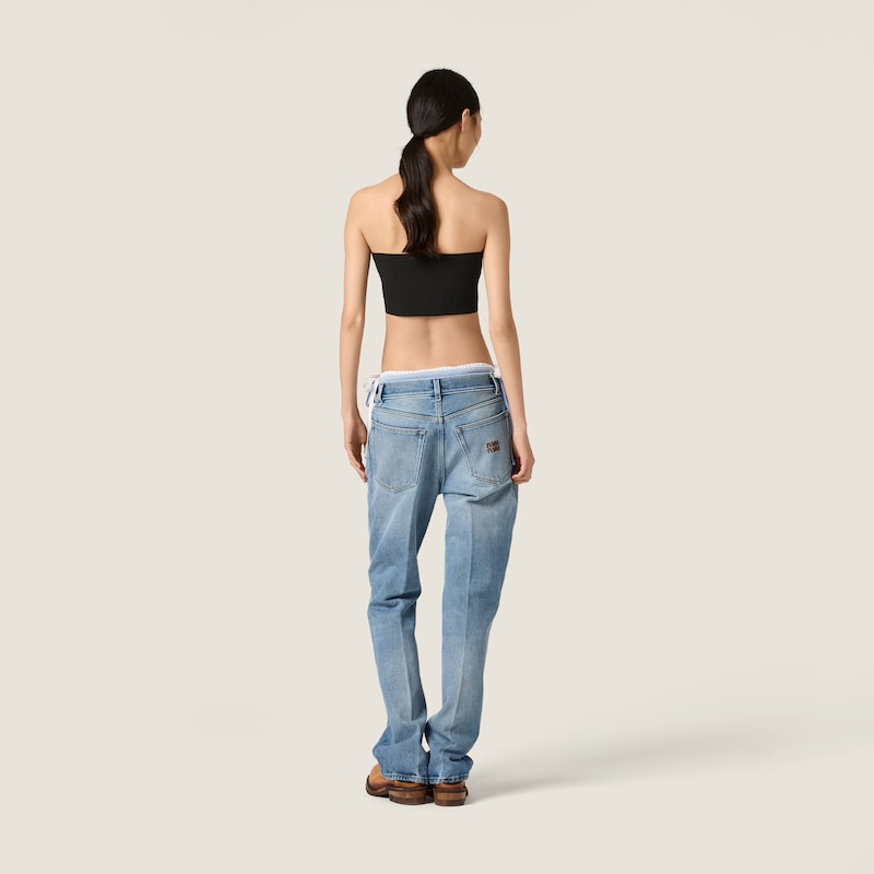 Washed denim bandeau top