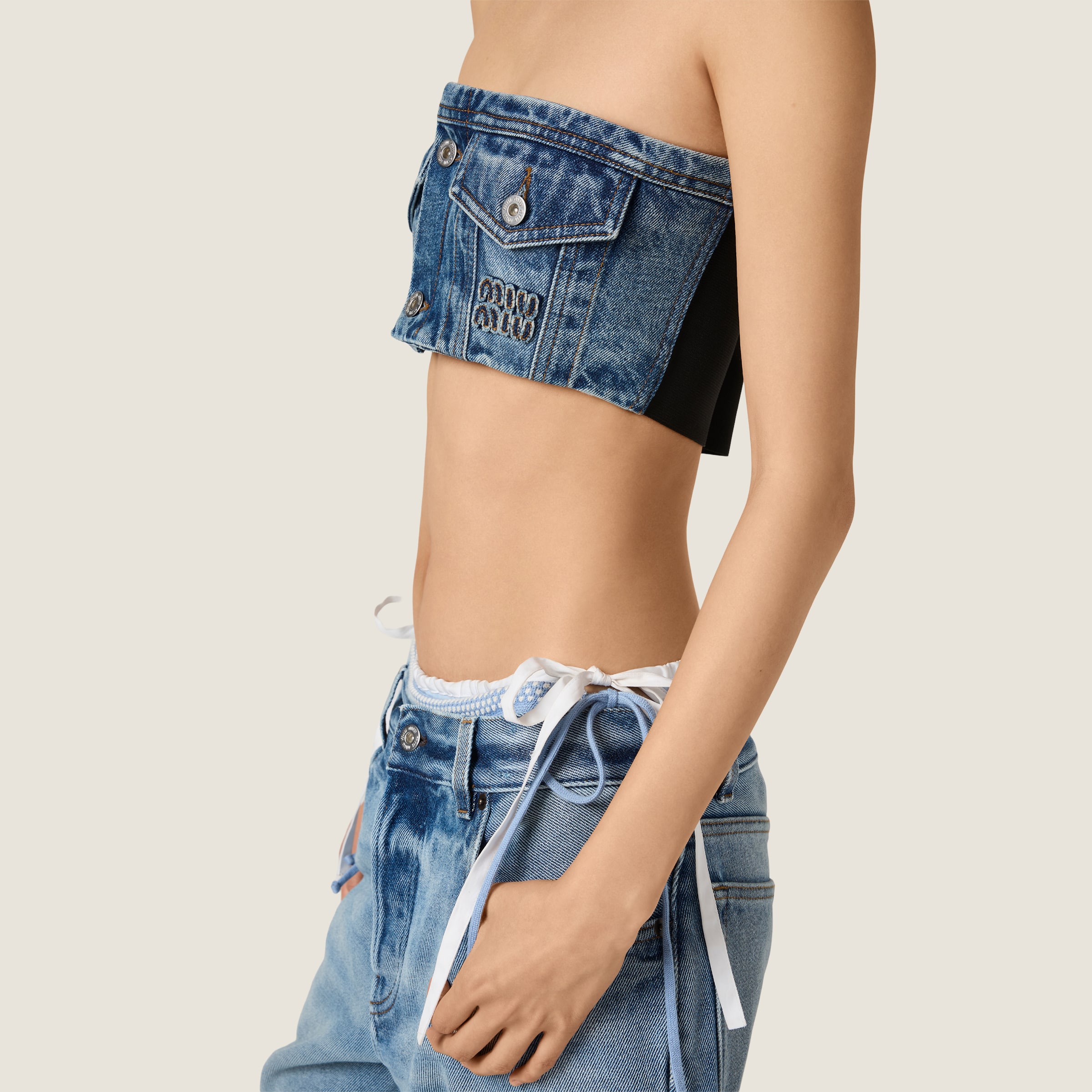 Washed denim bandeau top - thumbnail 5