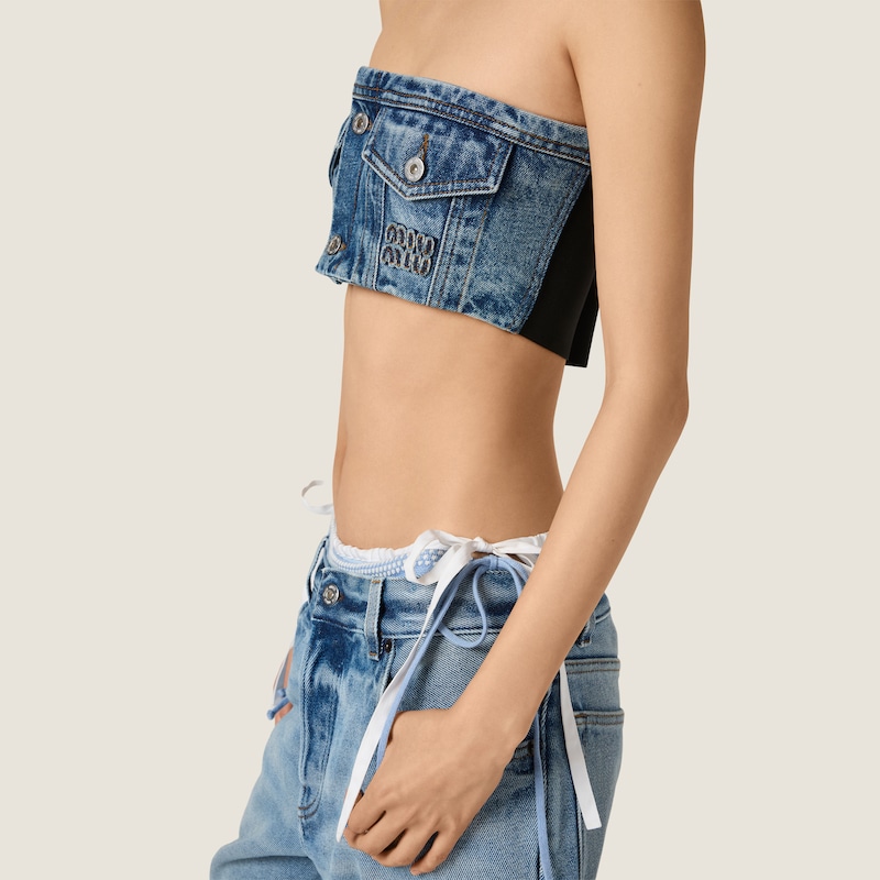 Washed denim bandeau top