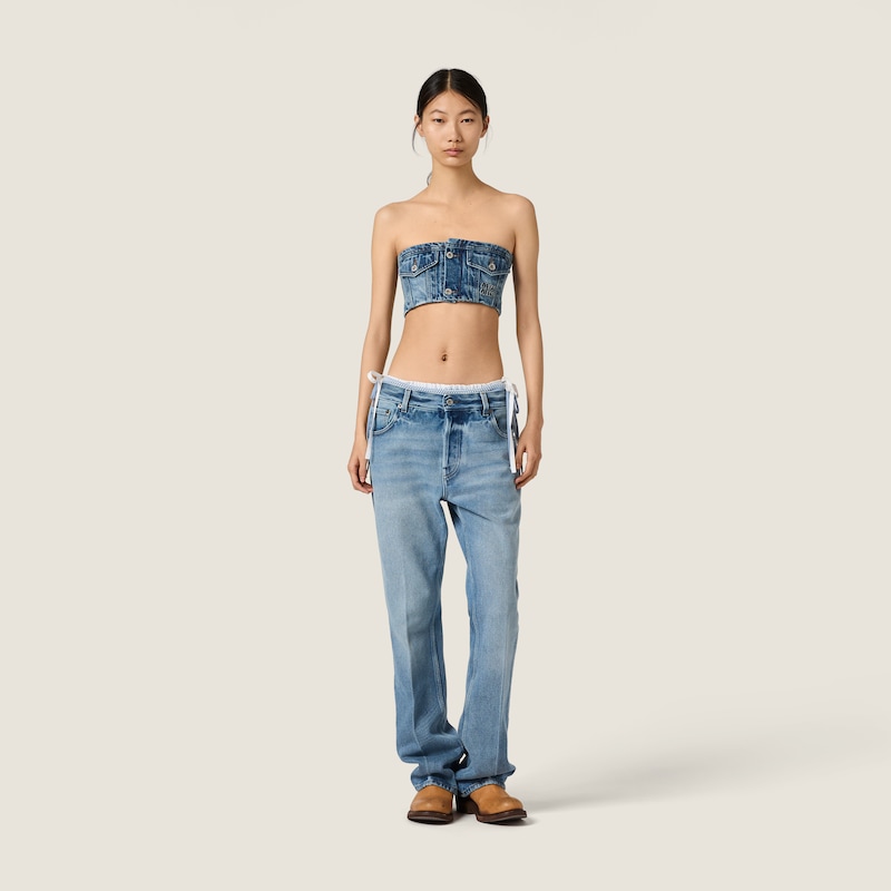 Washed denim bandeau top
