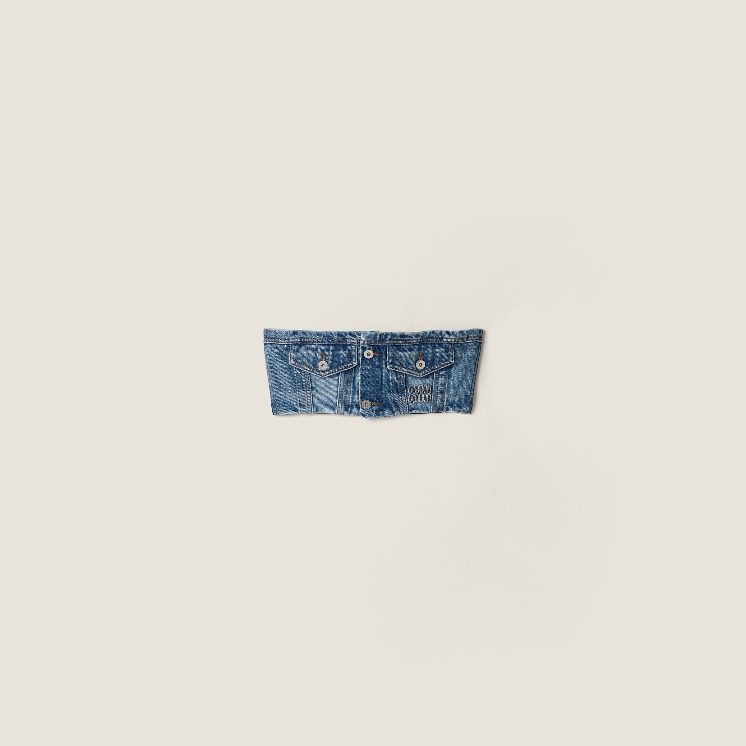 Washed denim bandeau top from Miu Miu - $1,100