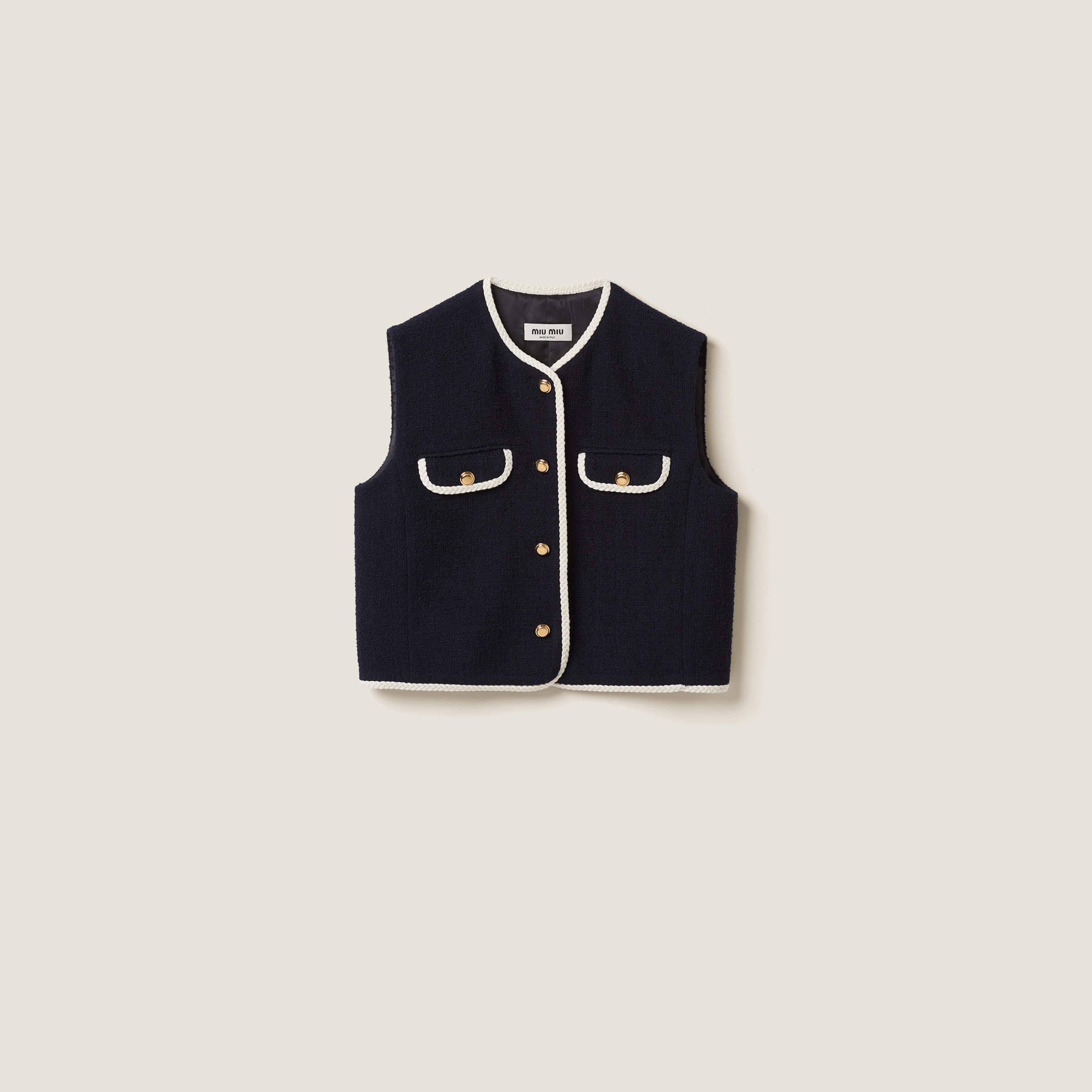 Navy Singlebreasted Tweed Vest Miu Miu