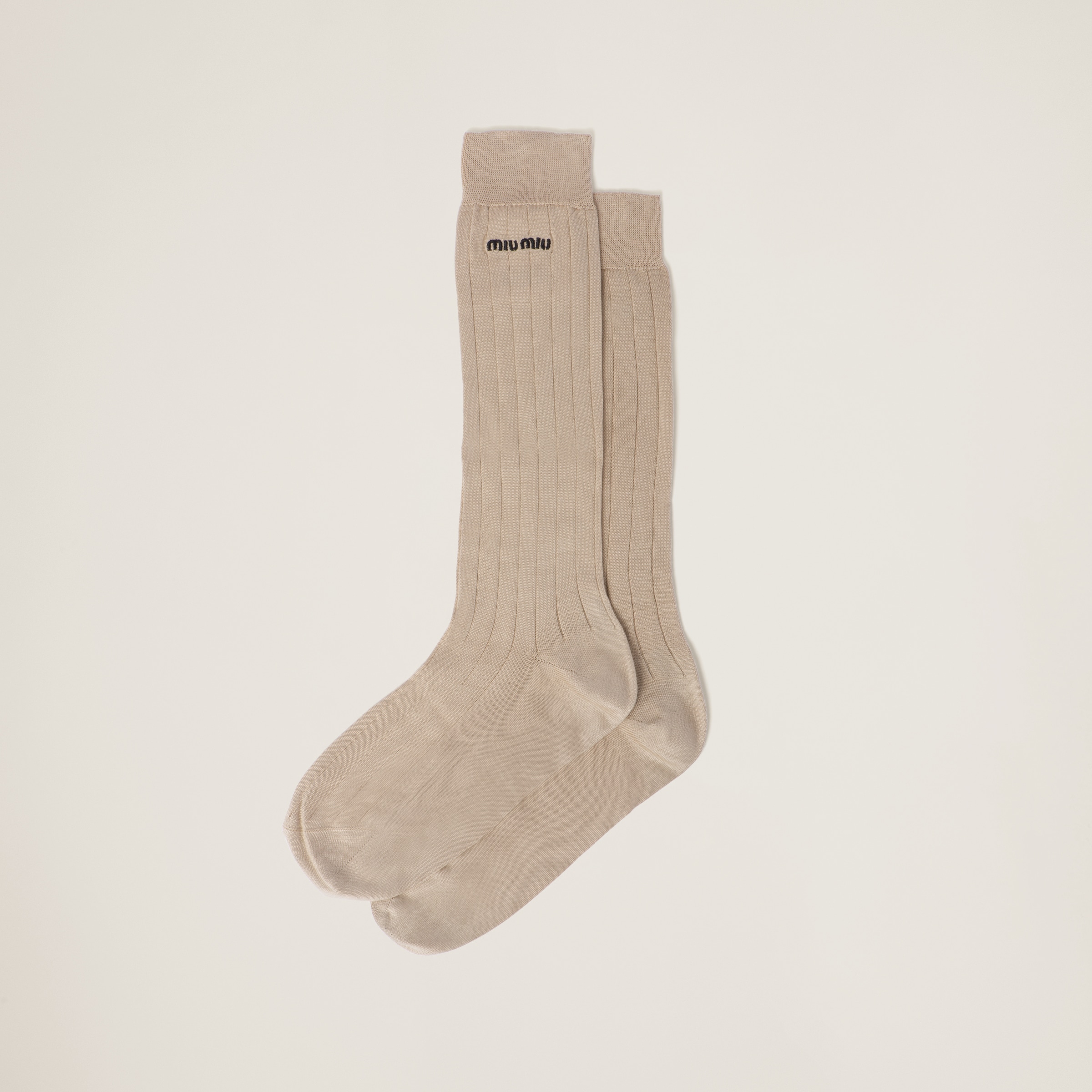 Miumiu Silk Socks In Albino White