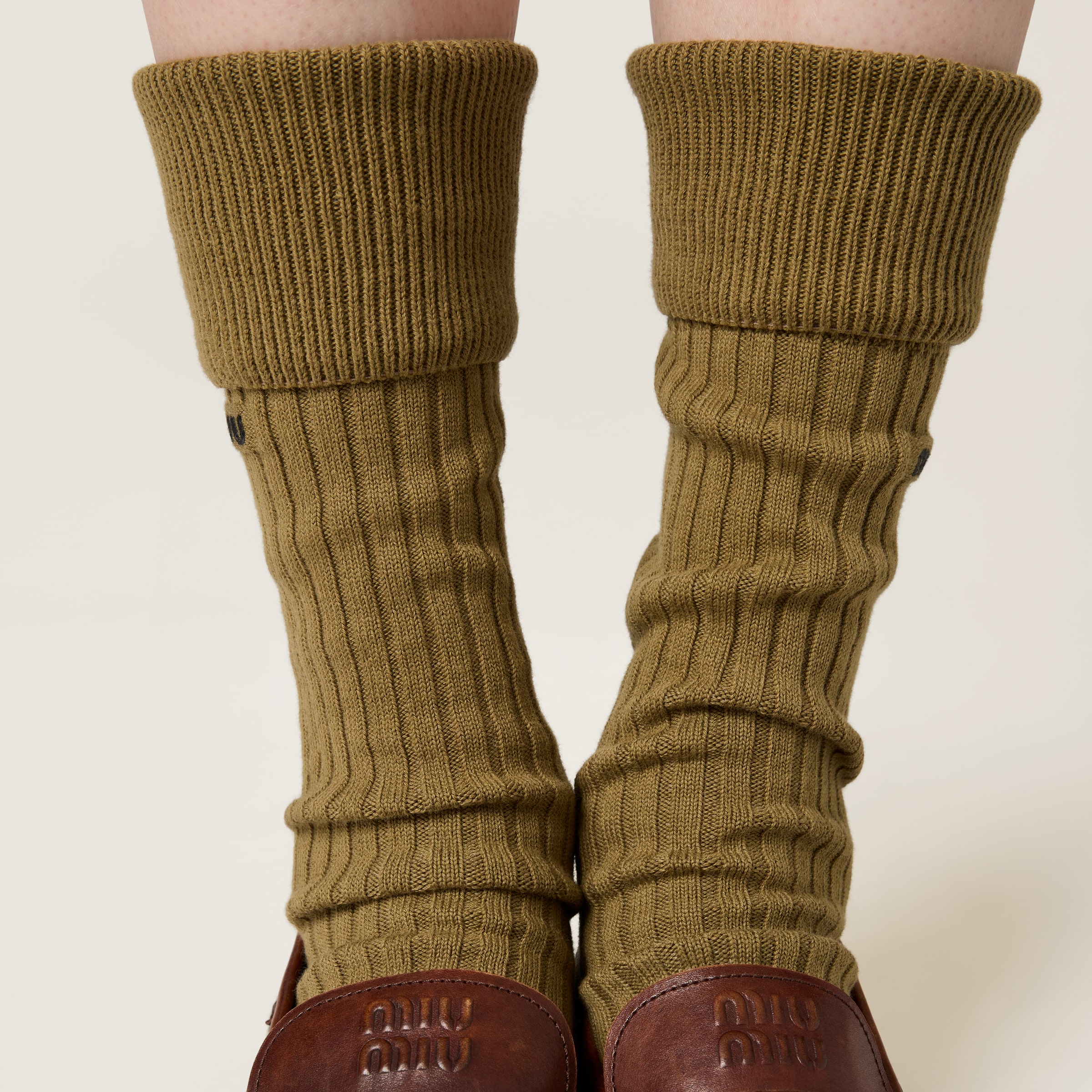Miu Miu Ribbed Knit Socks In Kiwi Green