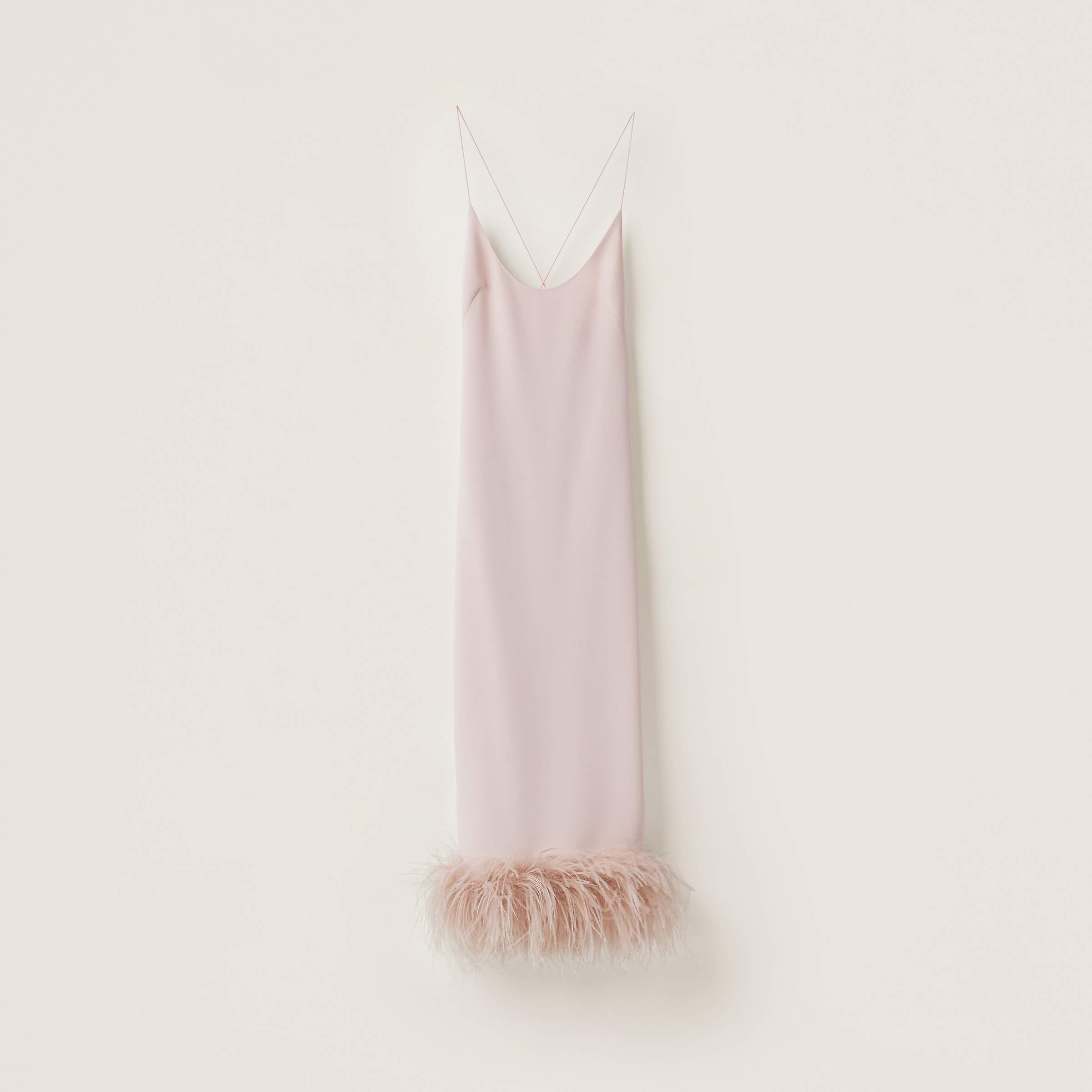 Stretch cady dress with feathers