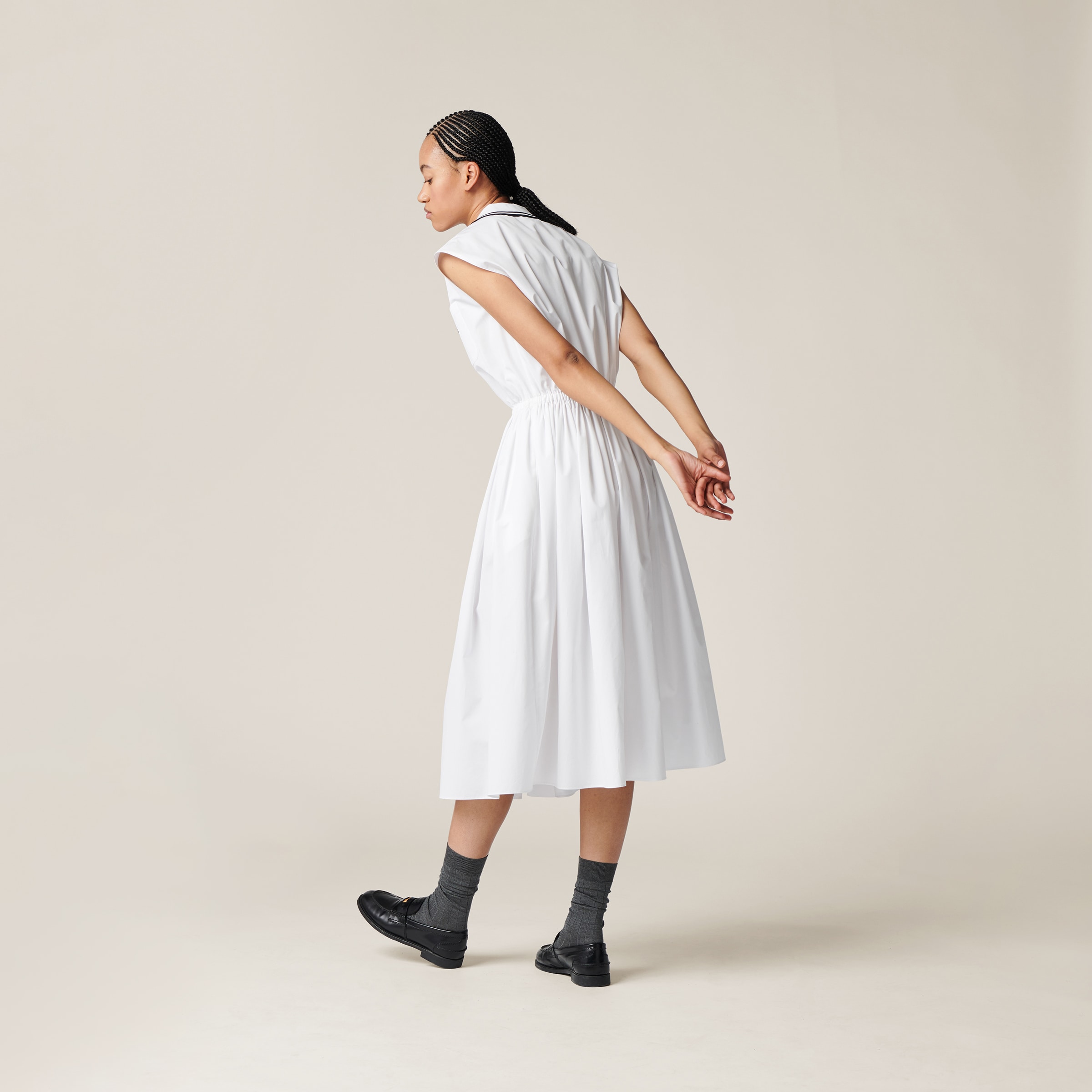 White Poplin Midi-dress | Miu Miu White Poplin Midi-dress | Miu Miu