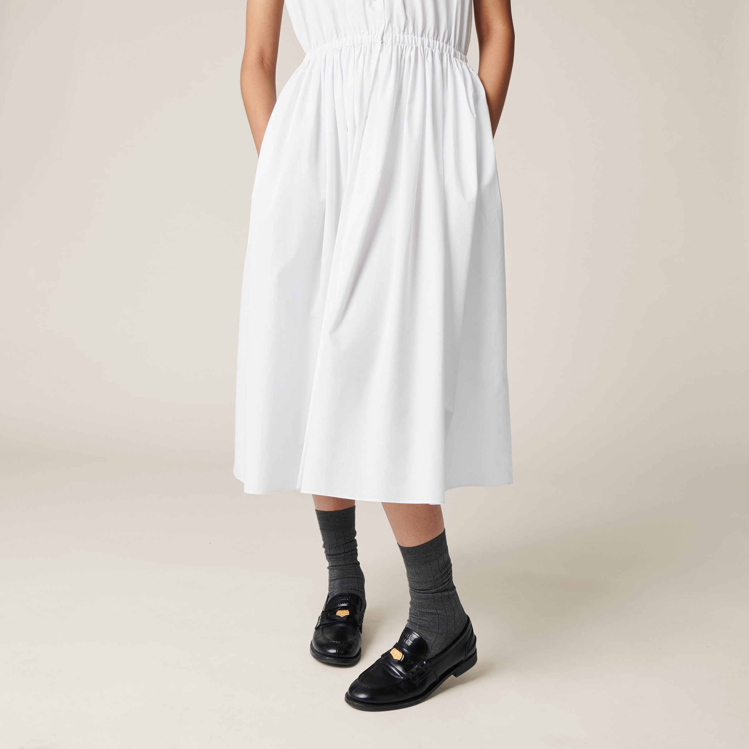 White Poplin Midi-dress | Miu Miu White Poplin Midi-dress | Miu Miu