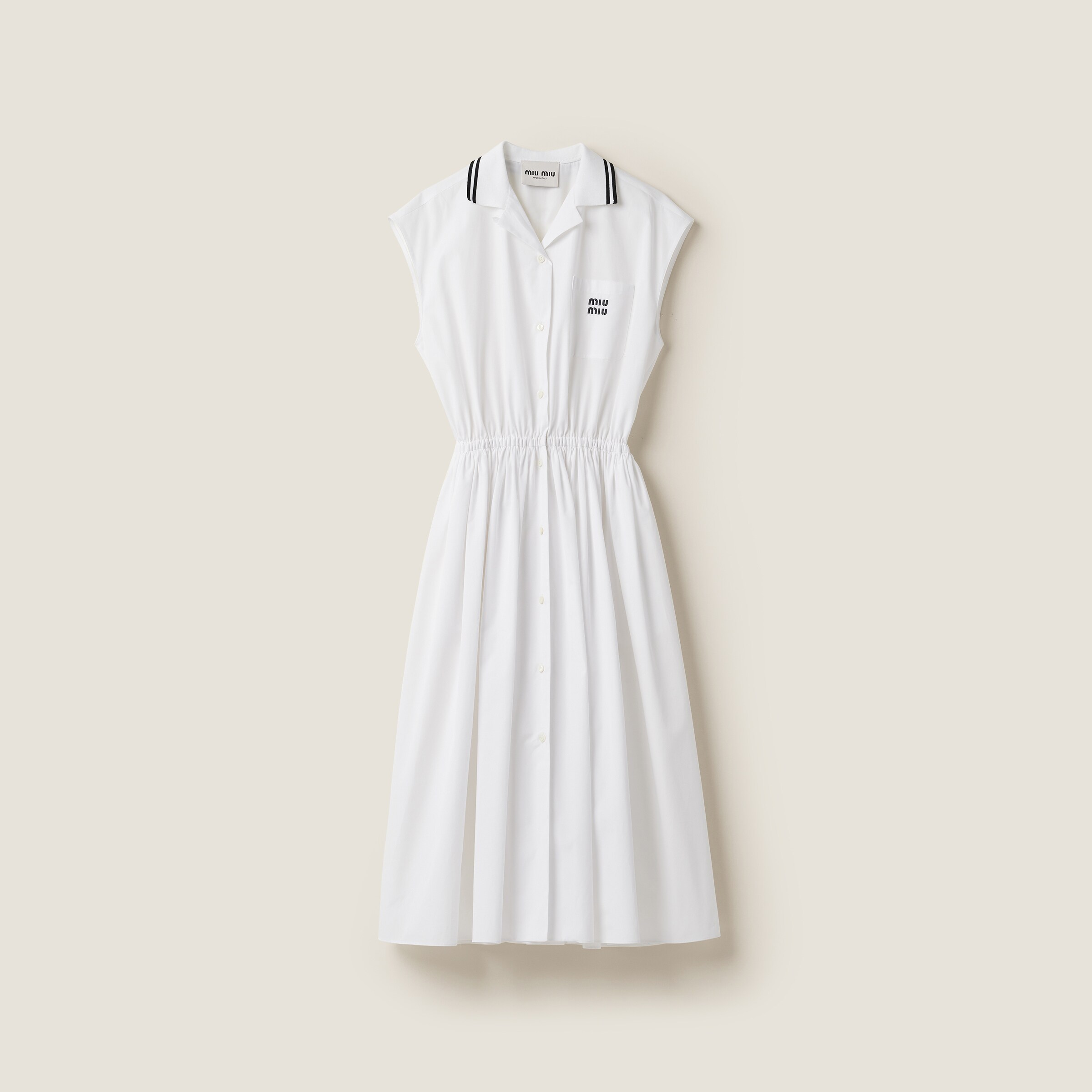 Miu Miu Poplin Midi Dress In White