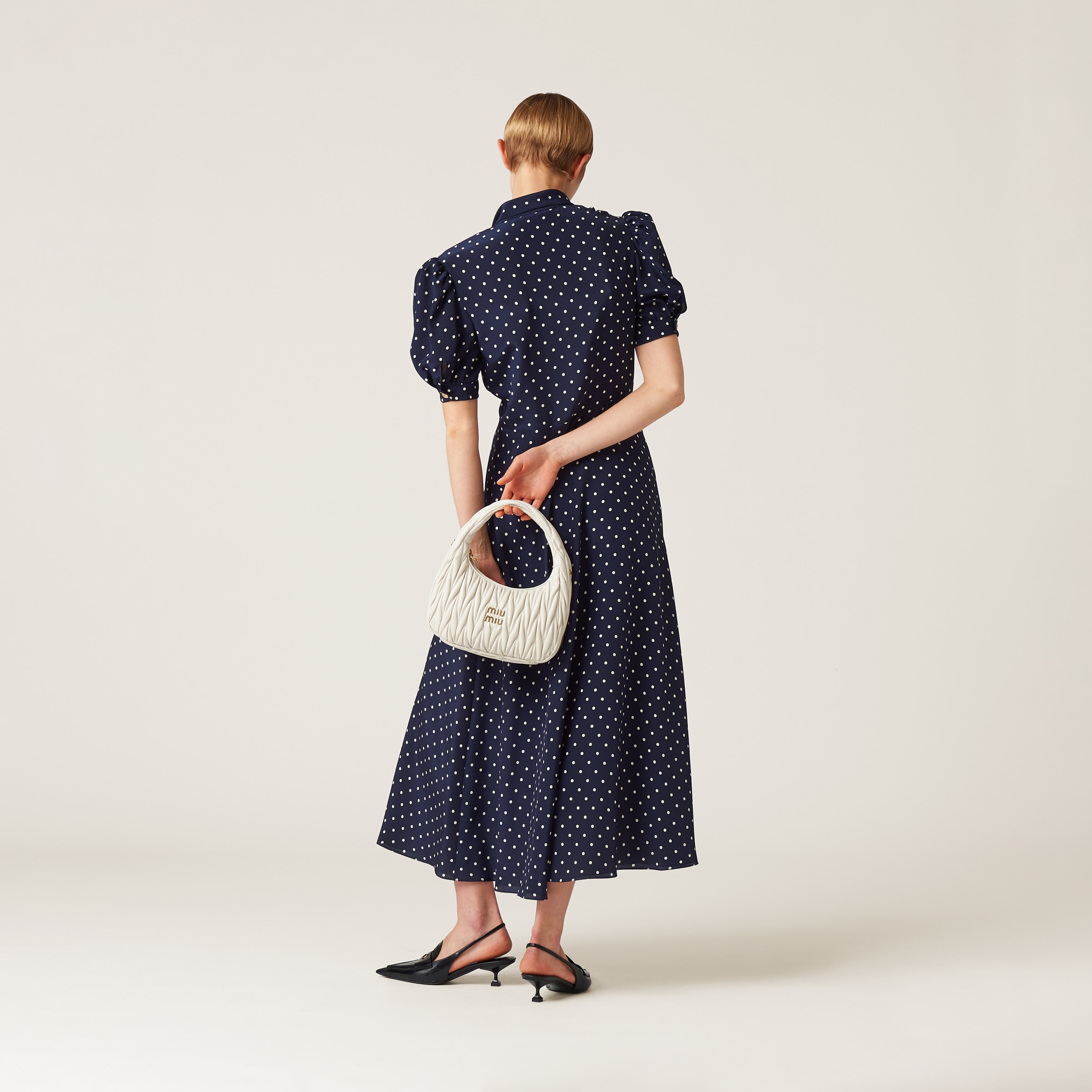 Blue/ivory Printed Crepe De Chine Dress | Miu Miu