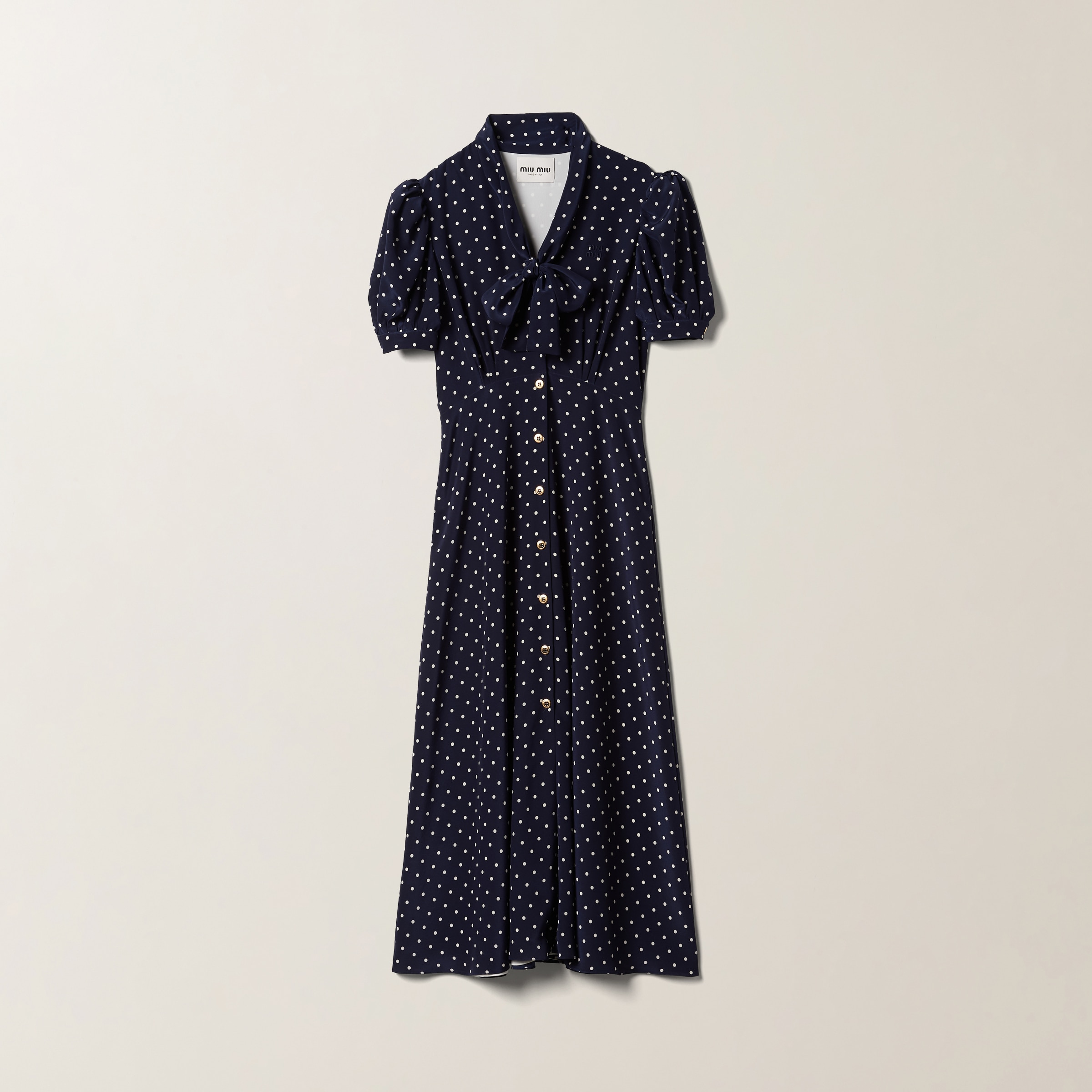 Miu Miu Printed Crepe De Chine Dress In Blue/ivory