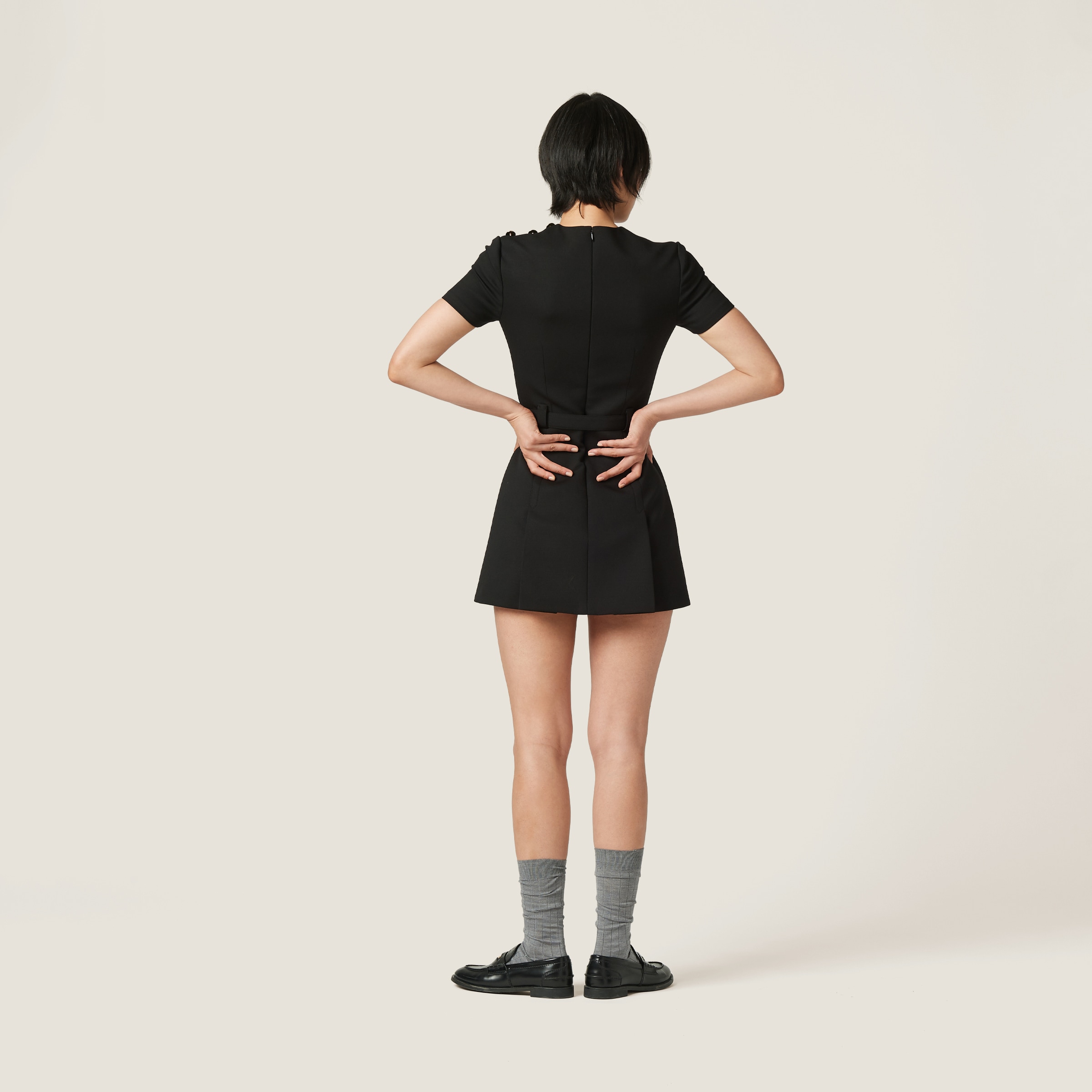 【Miu Miu】グラン ドゥ プードル ミニドレス リボン ブラック ブラック グラン ドゥ プードル ミニドレス | Miu Miu