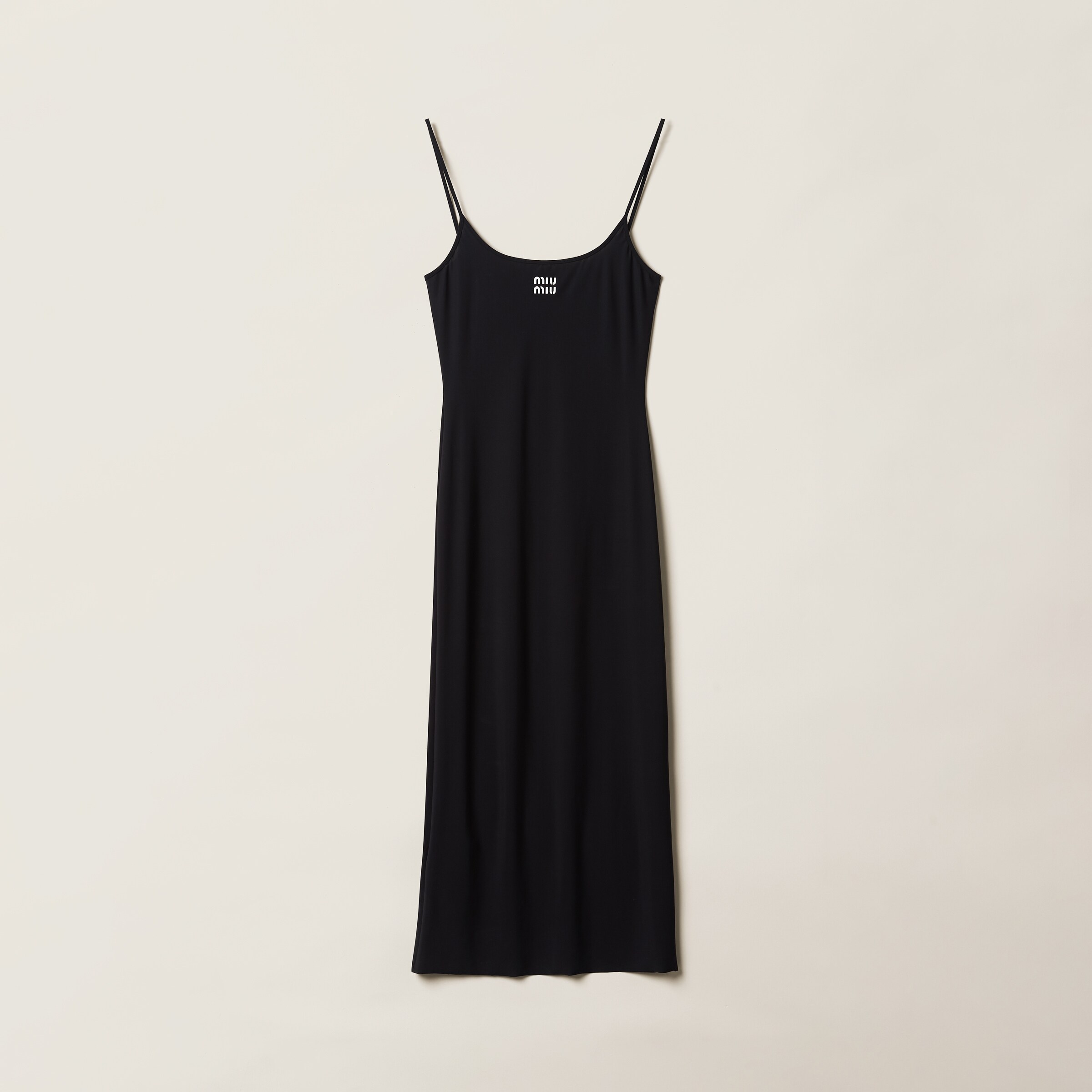 Miu Miu Drs Midi Sqr Nck Slvlss Frnt Lofo Fttd Jrsy In Black