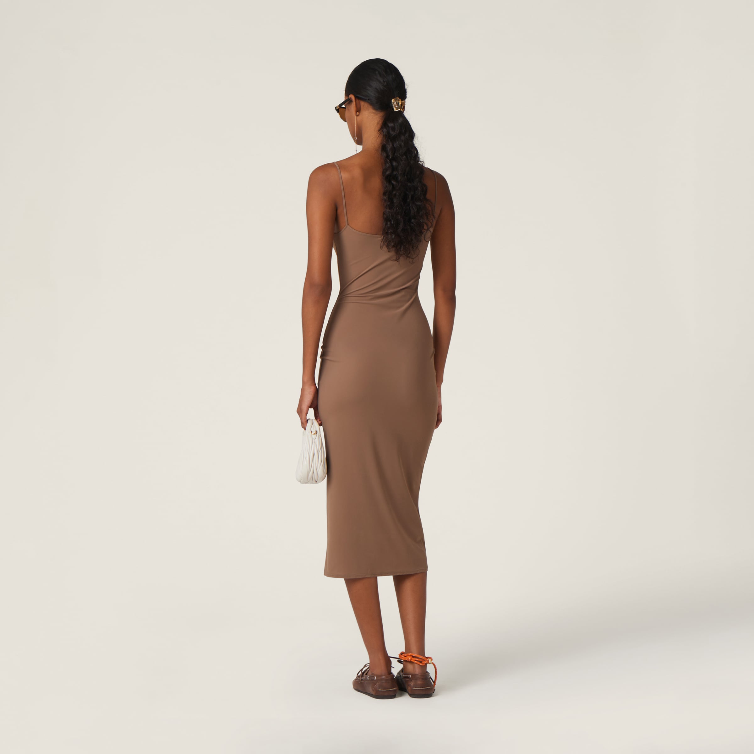 Miu Miu Logo-print Jersey Midi Dress In Khaki