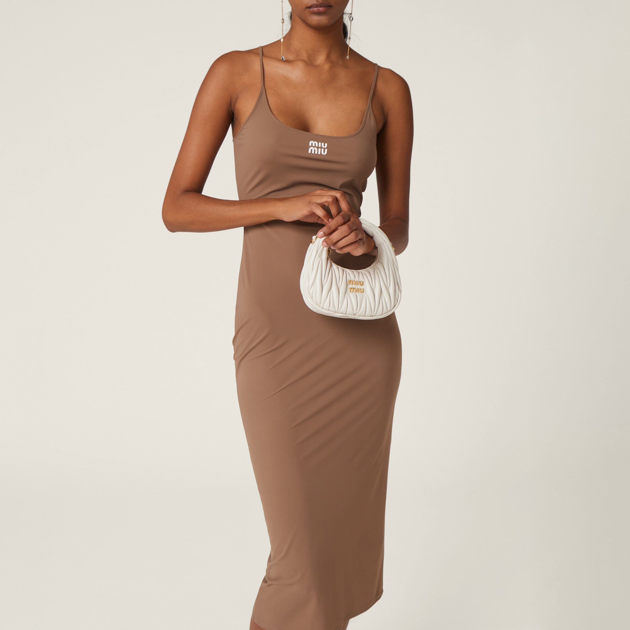 Miu Miu Logo-print Jersey Midi Dress In Khaki