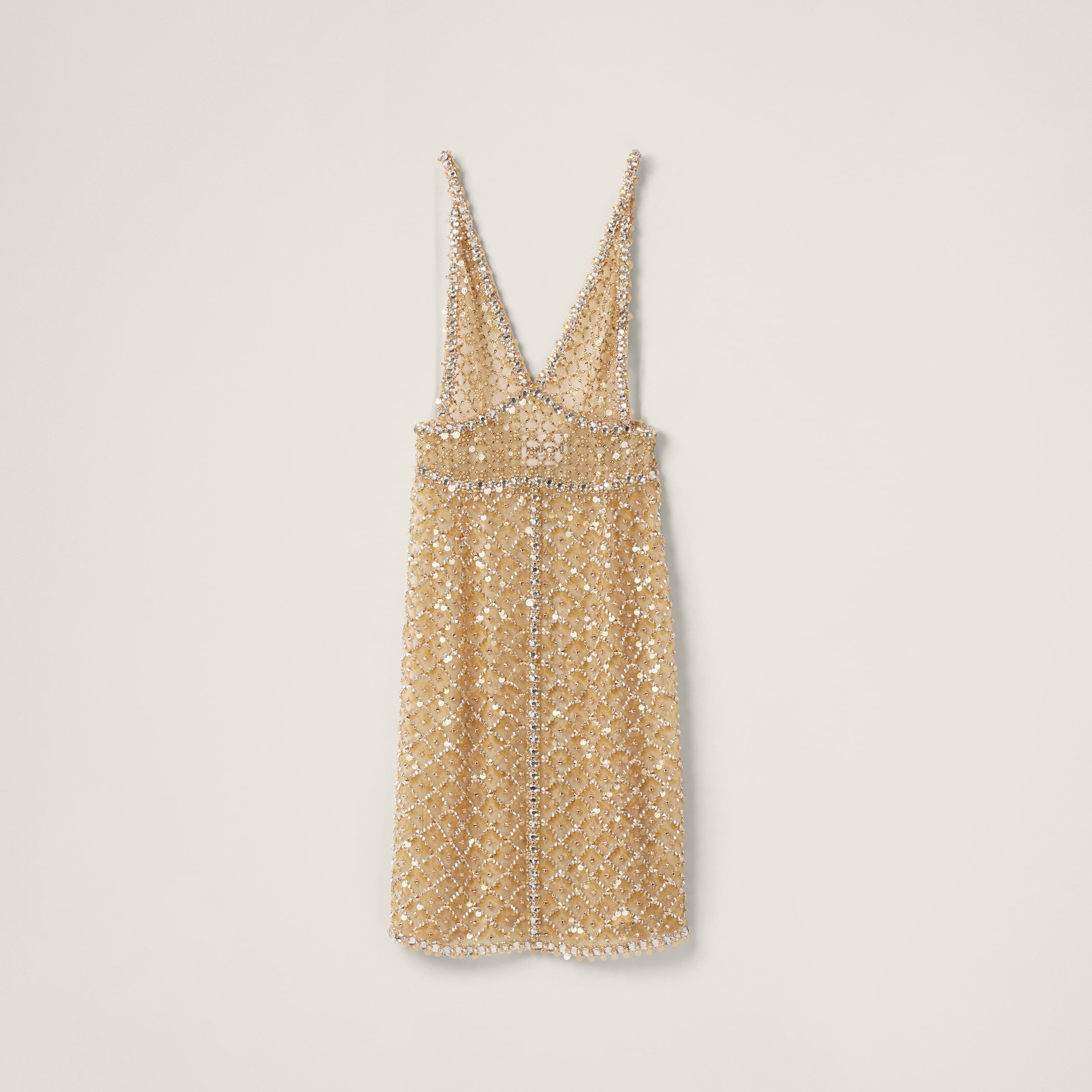 Miu Miu Embroidered Organza Dress In Sand Beige