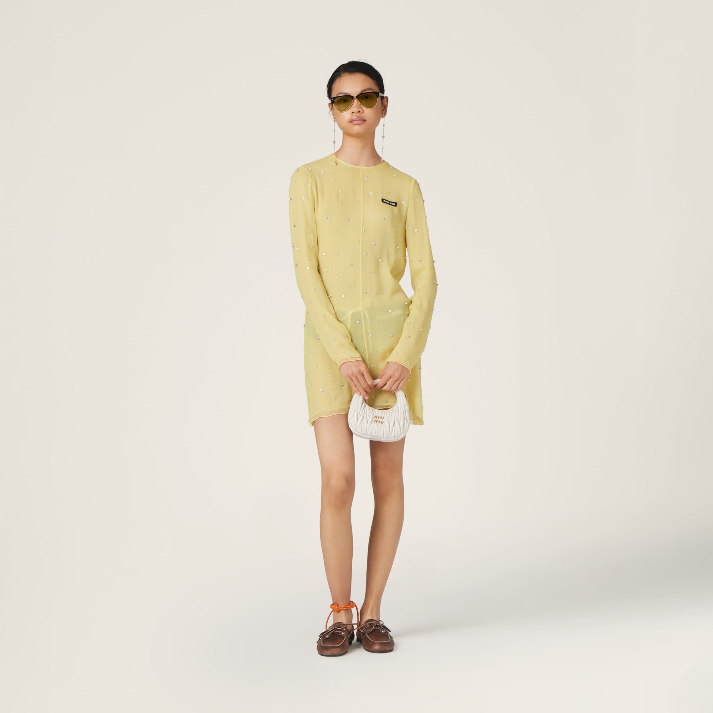 Yellow Embroidered Chiffon Dress Miu Miu