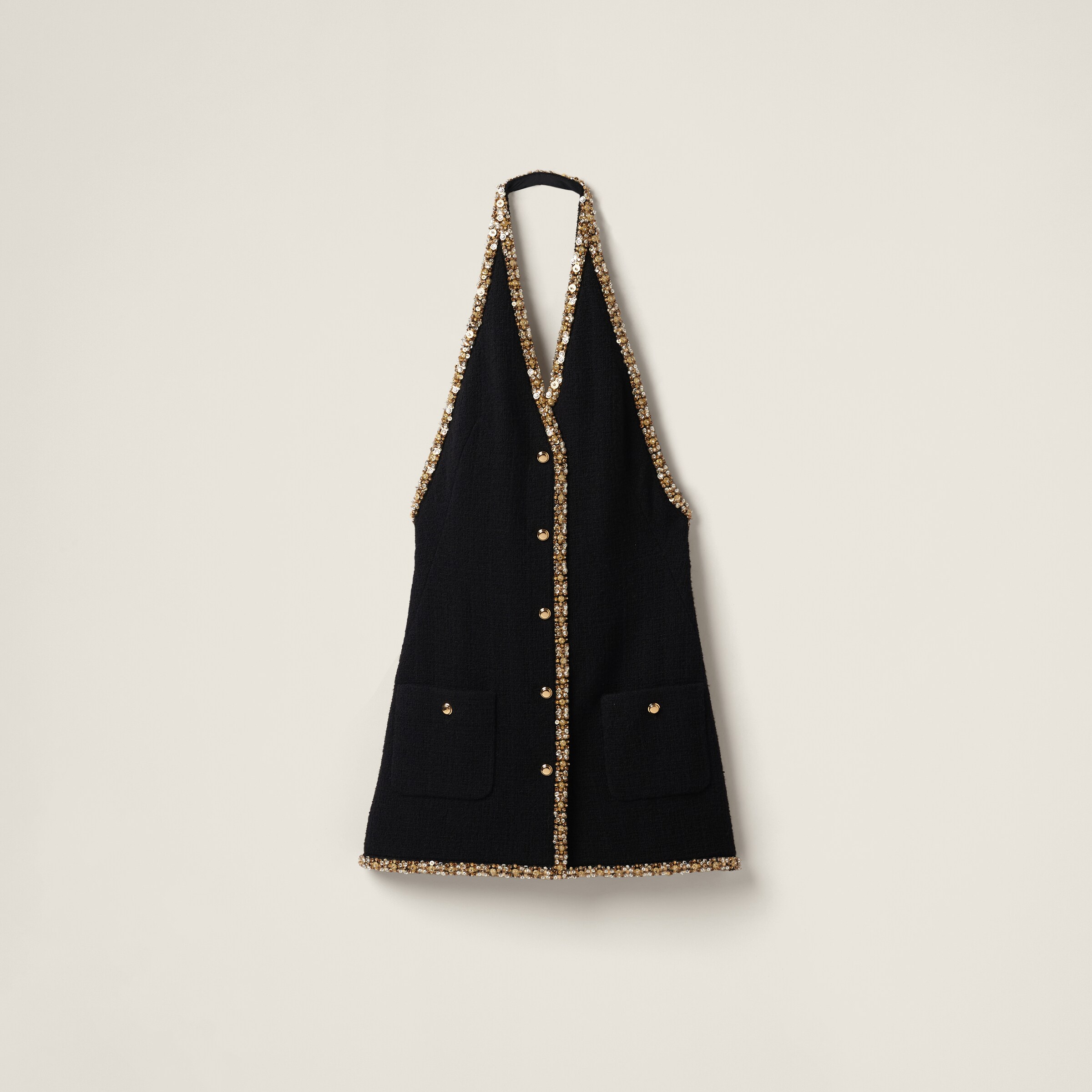 Miu Miu Mini Dress With Crystal Embellishment In Black