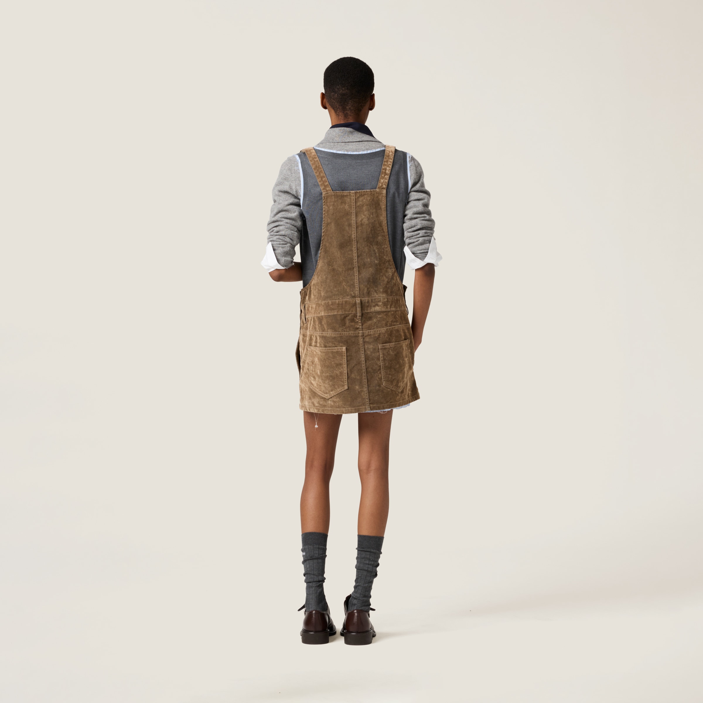 Miu Miu Washed Flocked Chambray Mini-dress In Tobacco